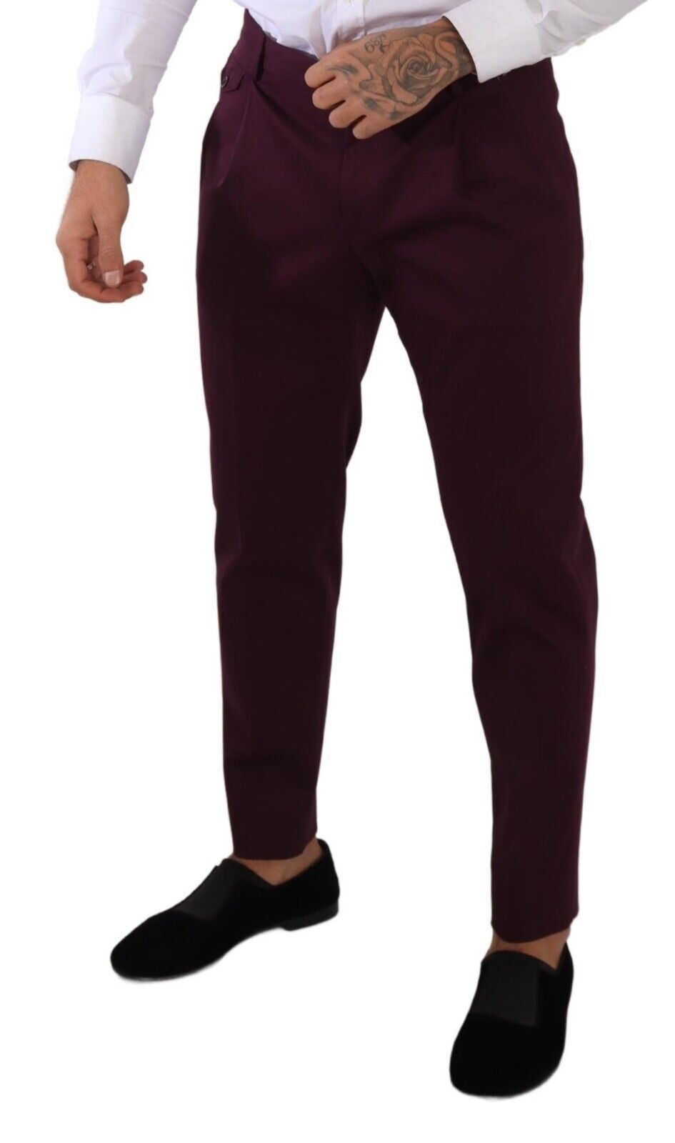 Paarse katoenen taps toelopende chino-broek
