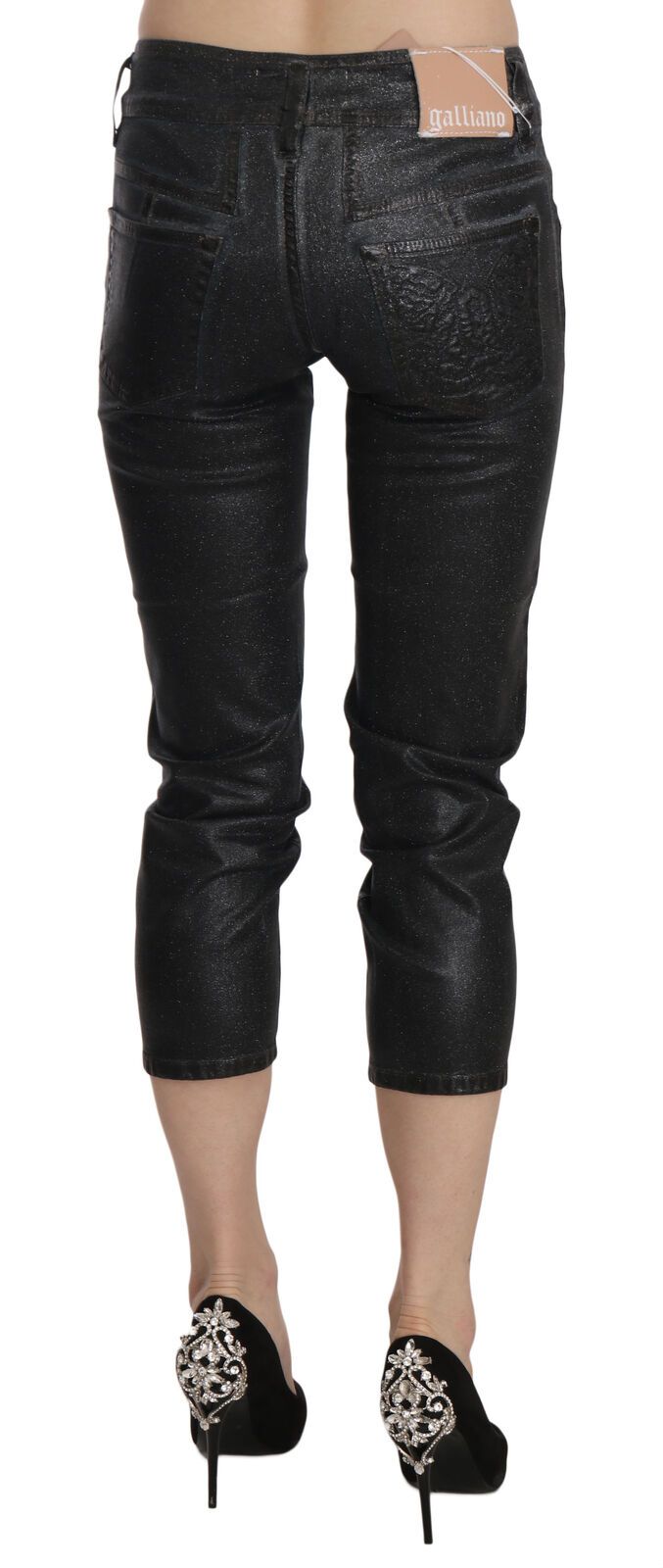 Zwarte gewassen mid waist slim leg cropped denim broek
