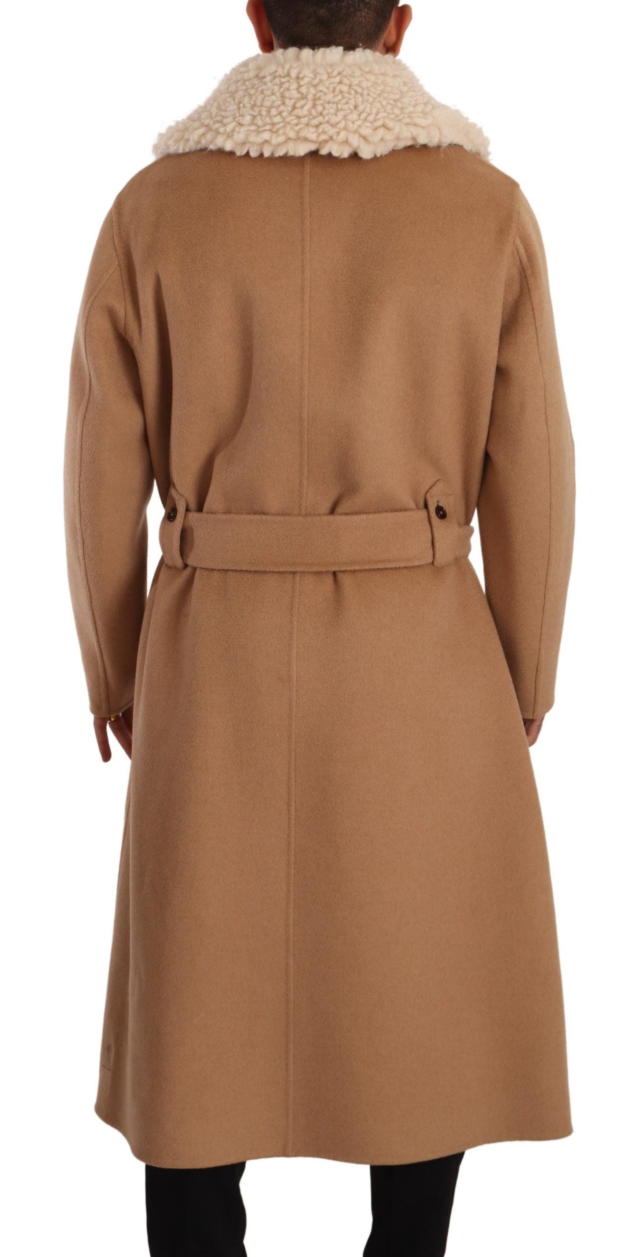 Beige kameelkleurige kasjmier schapenvacht overjas