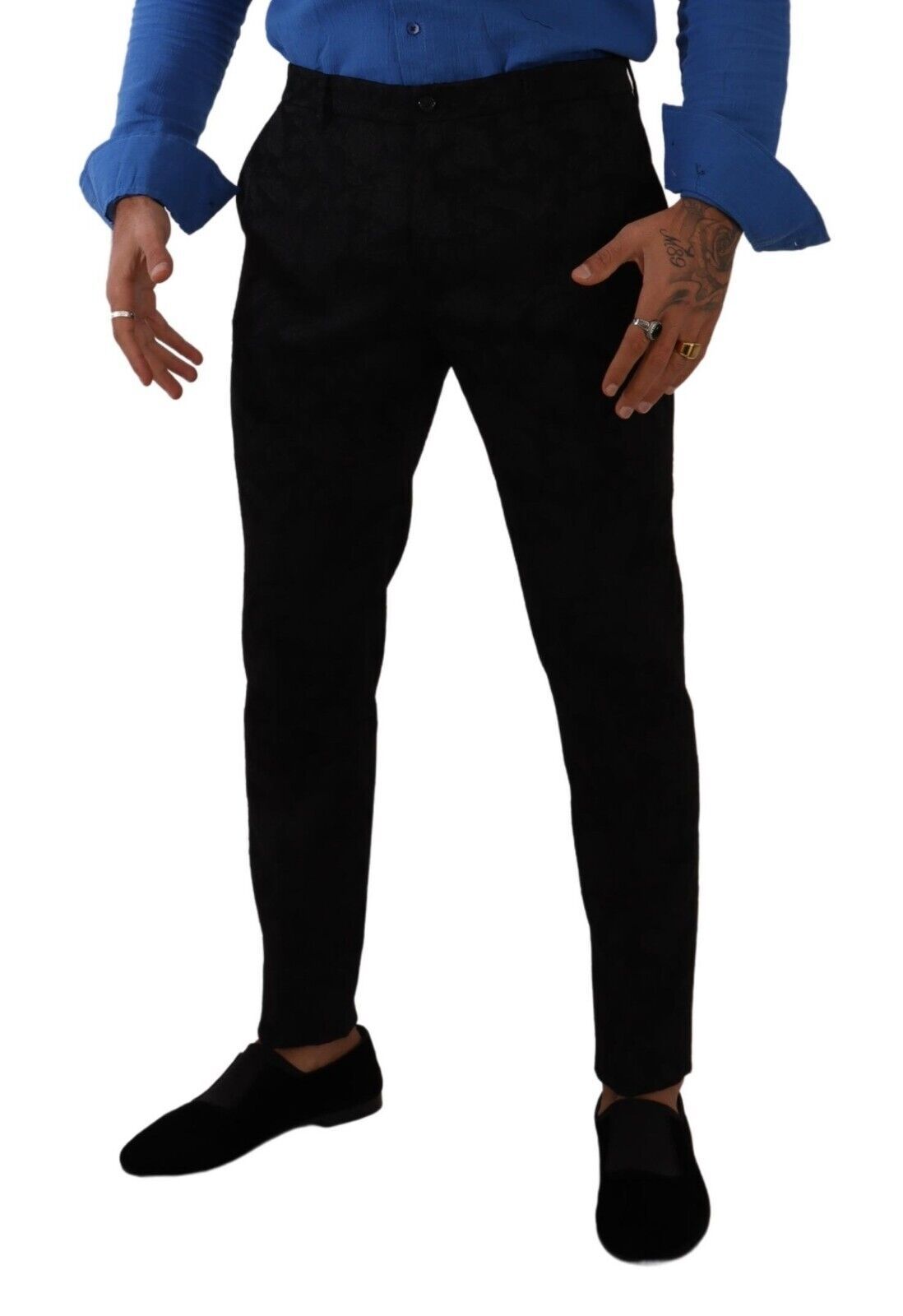 Zwarte brokaat skinny formele broek