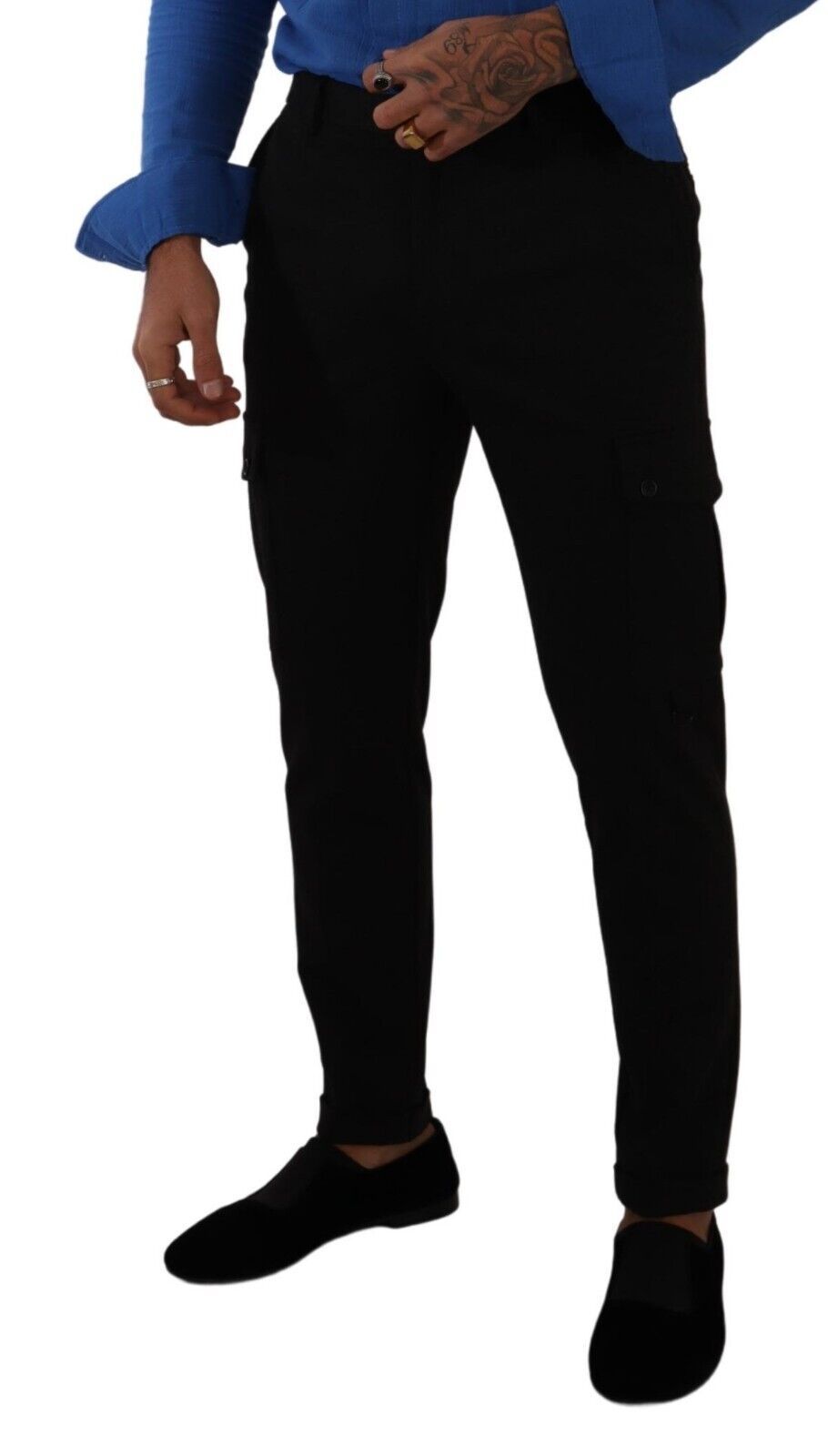 Zwarte viscose skinny cargobroek