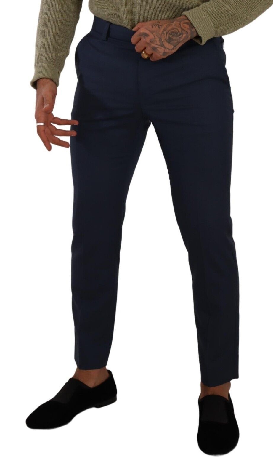 Donkerblauwe wollen skinny formele broek