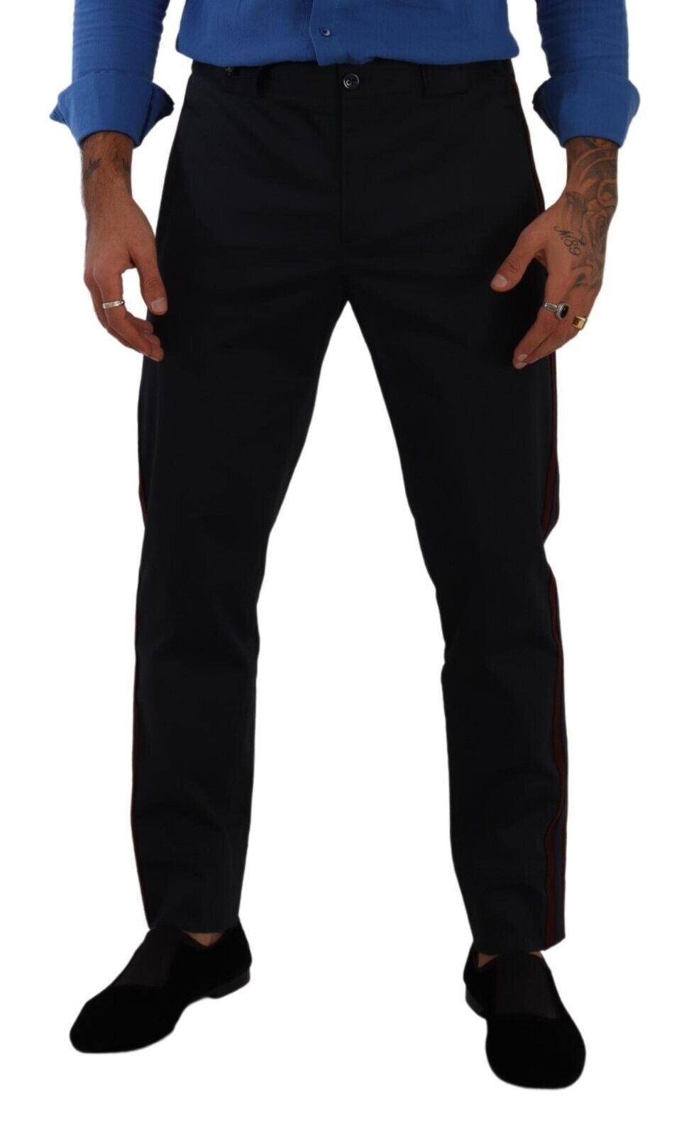 Blauwe bordeaux katoenen skinny chinobroek