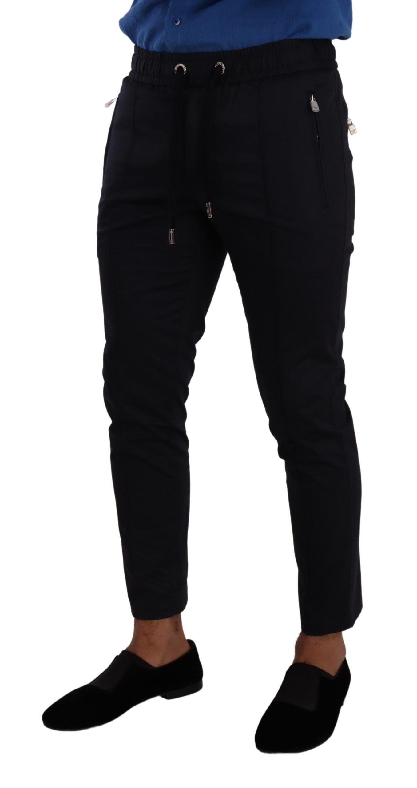 Blauwe katoenen stretch joggingbroek