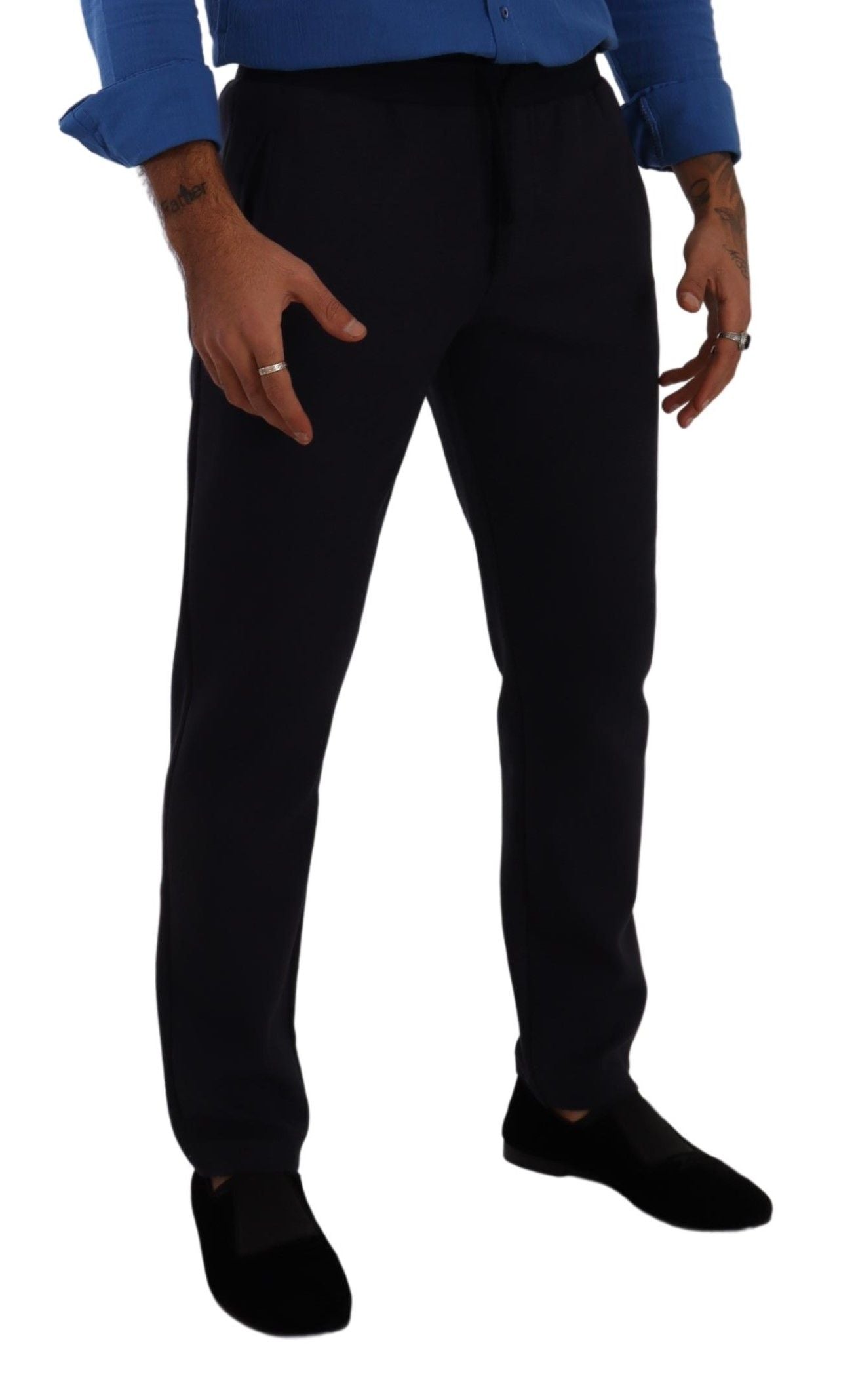 Blauwe katoenen stretch joggingbroek