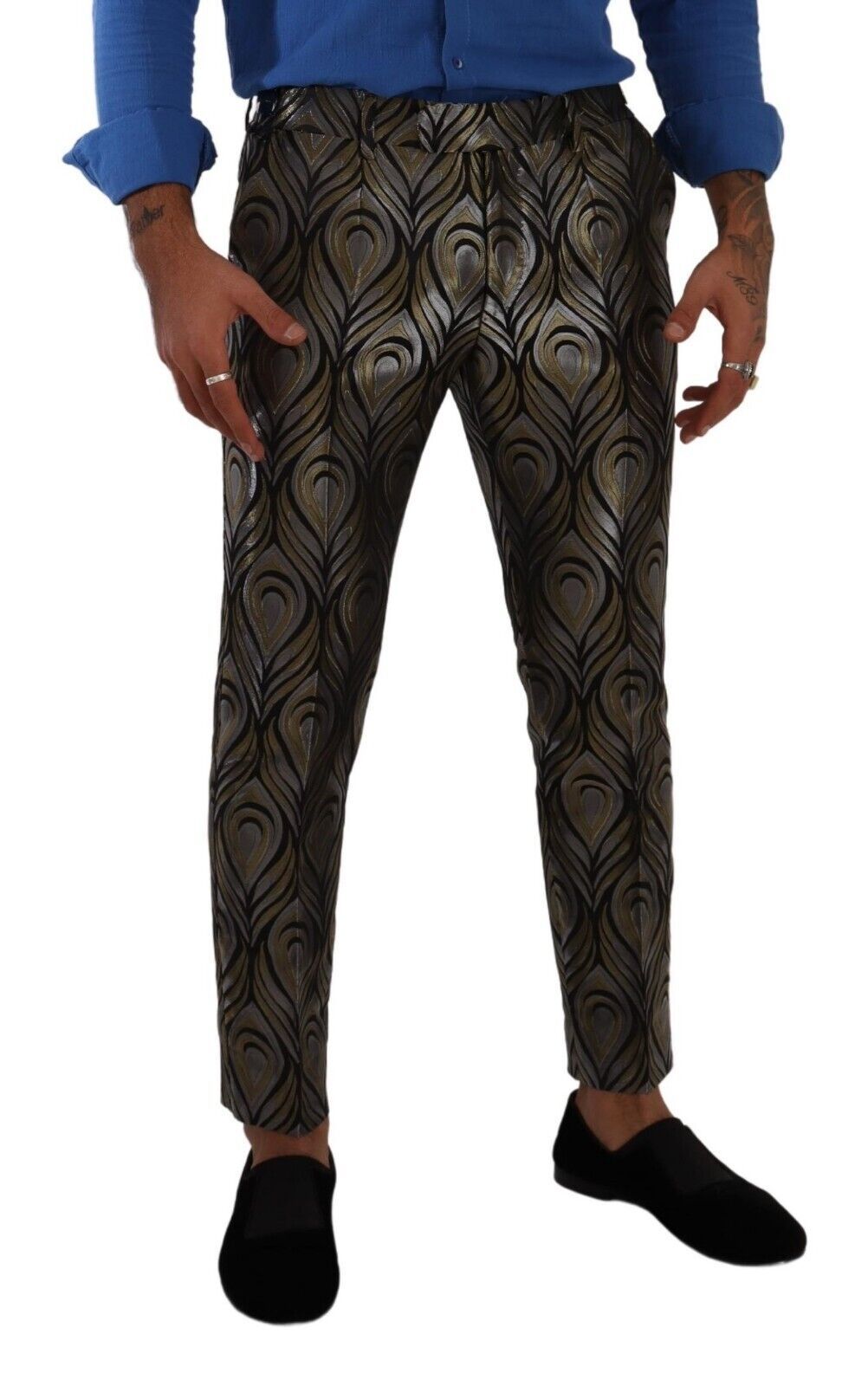 Zilveren gouden jacquard herenbroek