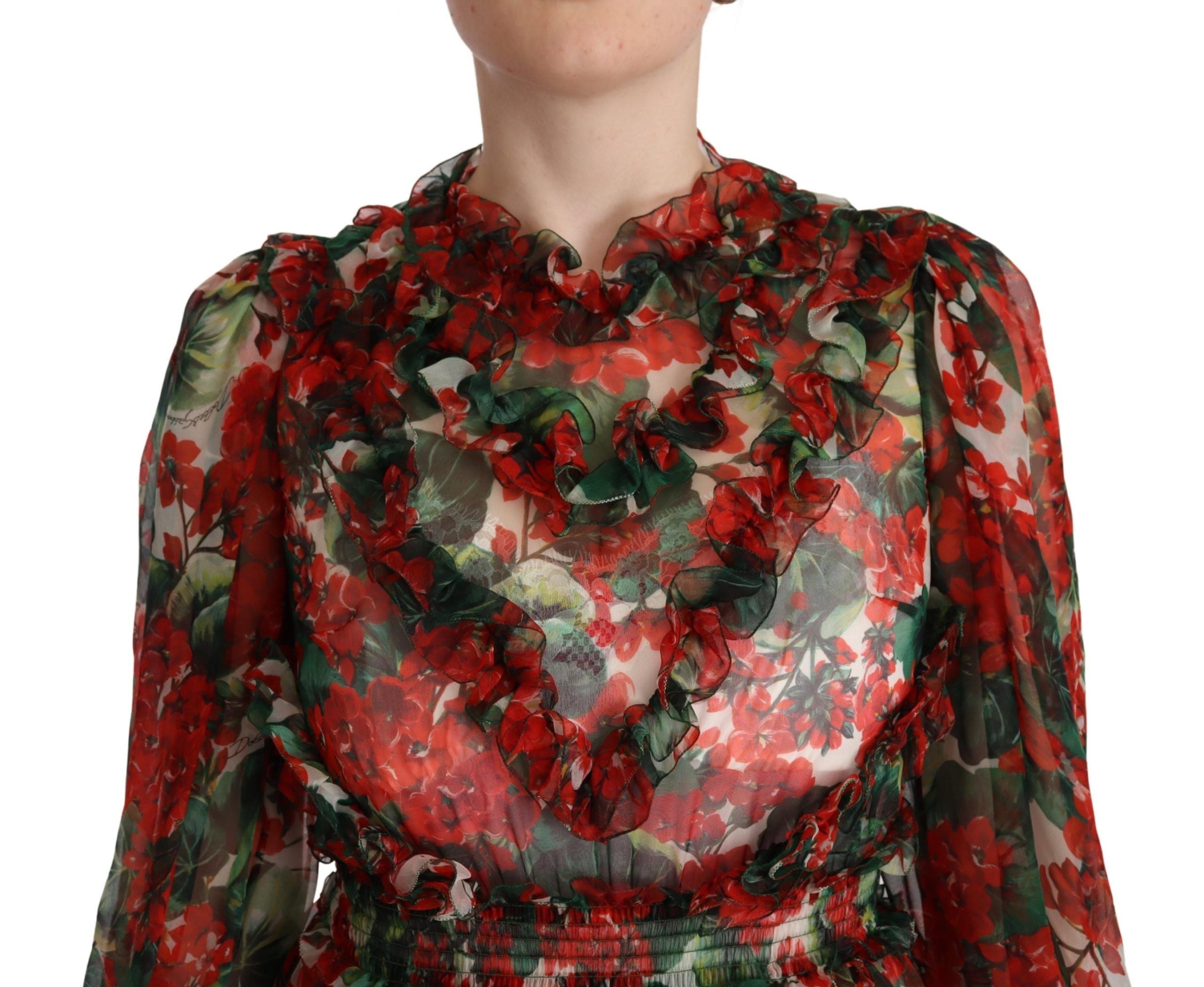 Veelkleurige rode bloemen zijden lange maxi-jurk