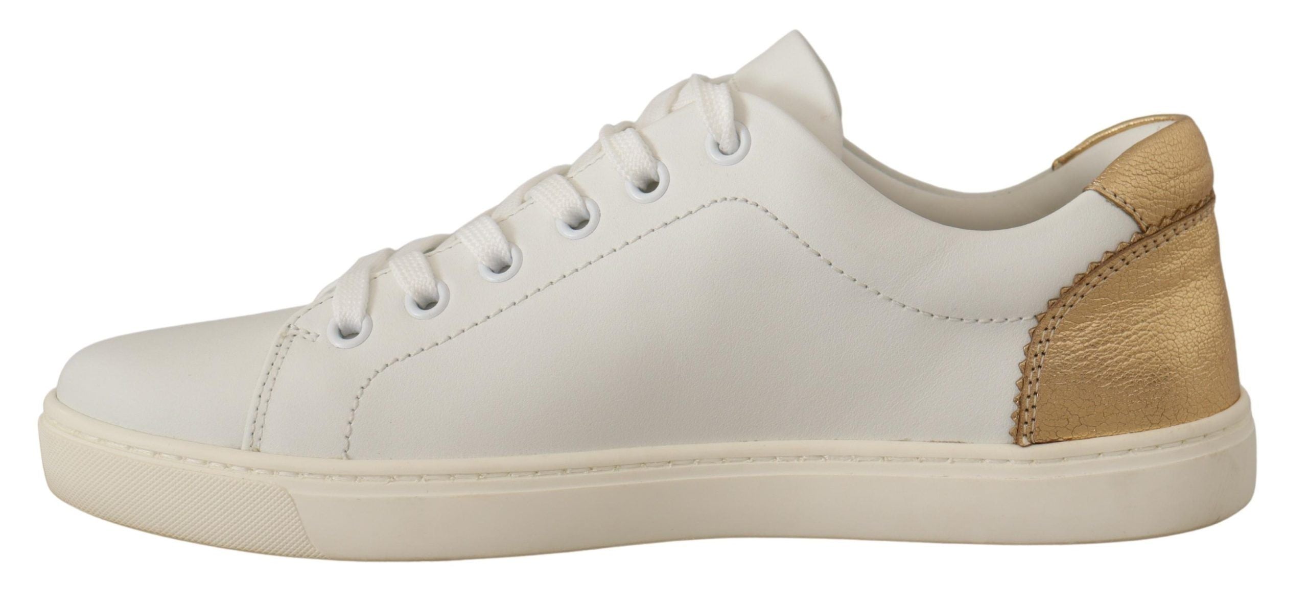 Witte gouden leren lage sneakers