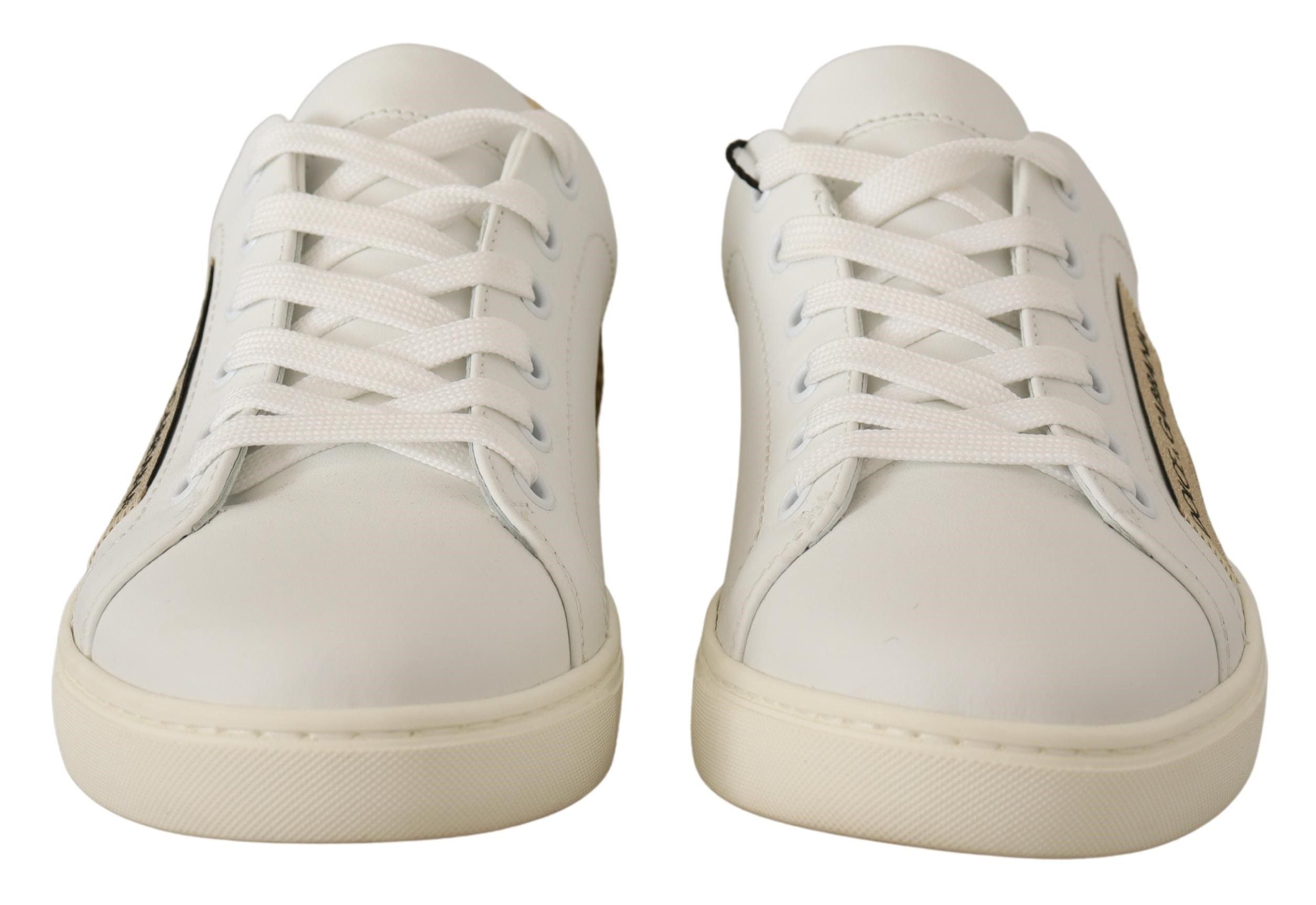 Witte gouden leren lage sneakers