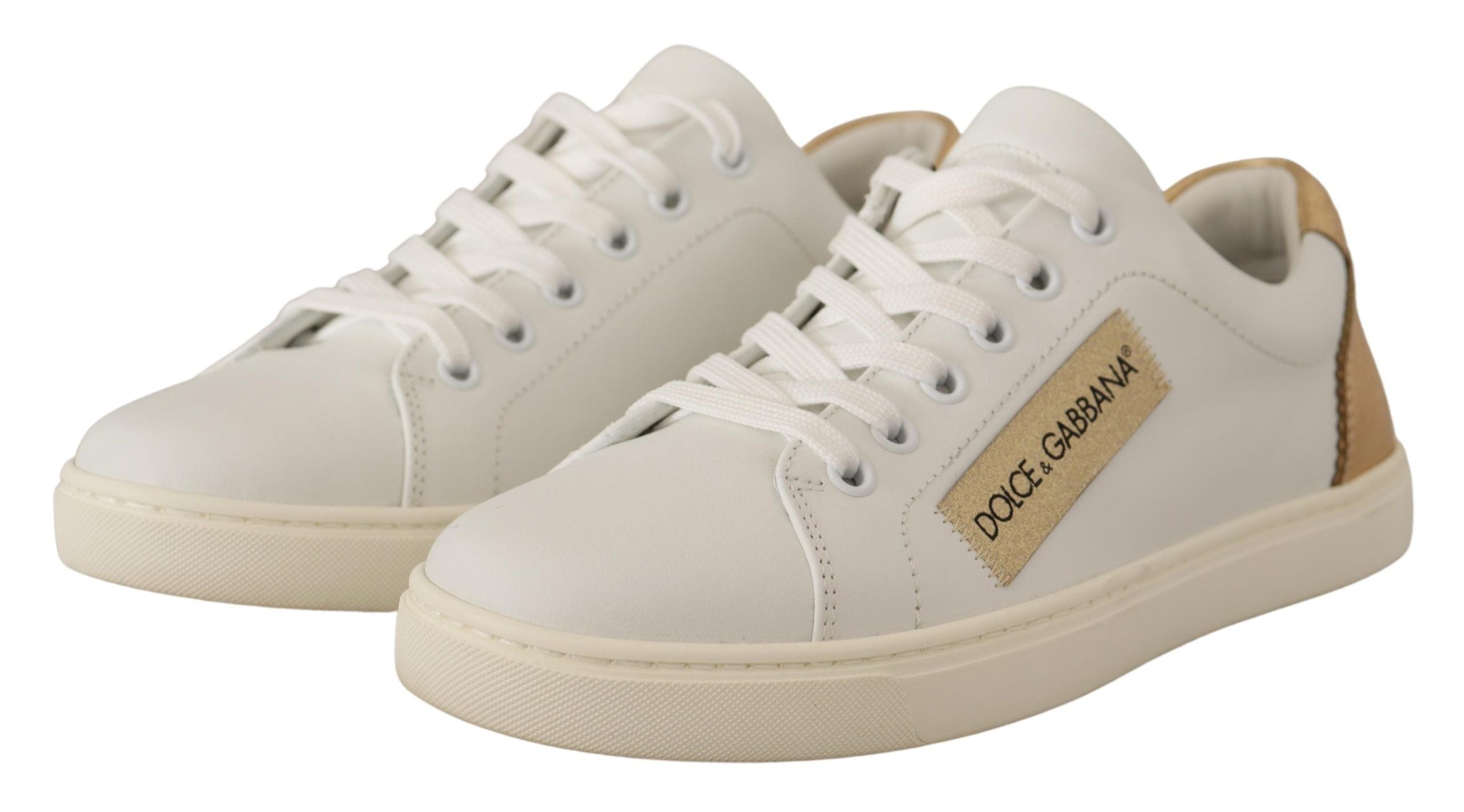 Witte gouden leren lage sneakers