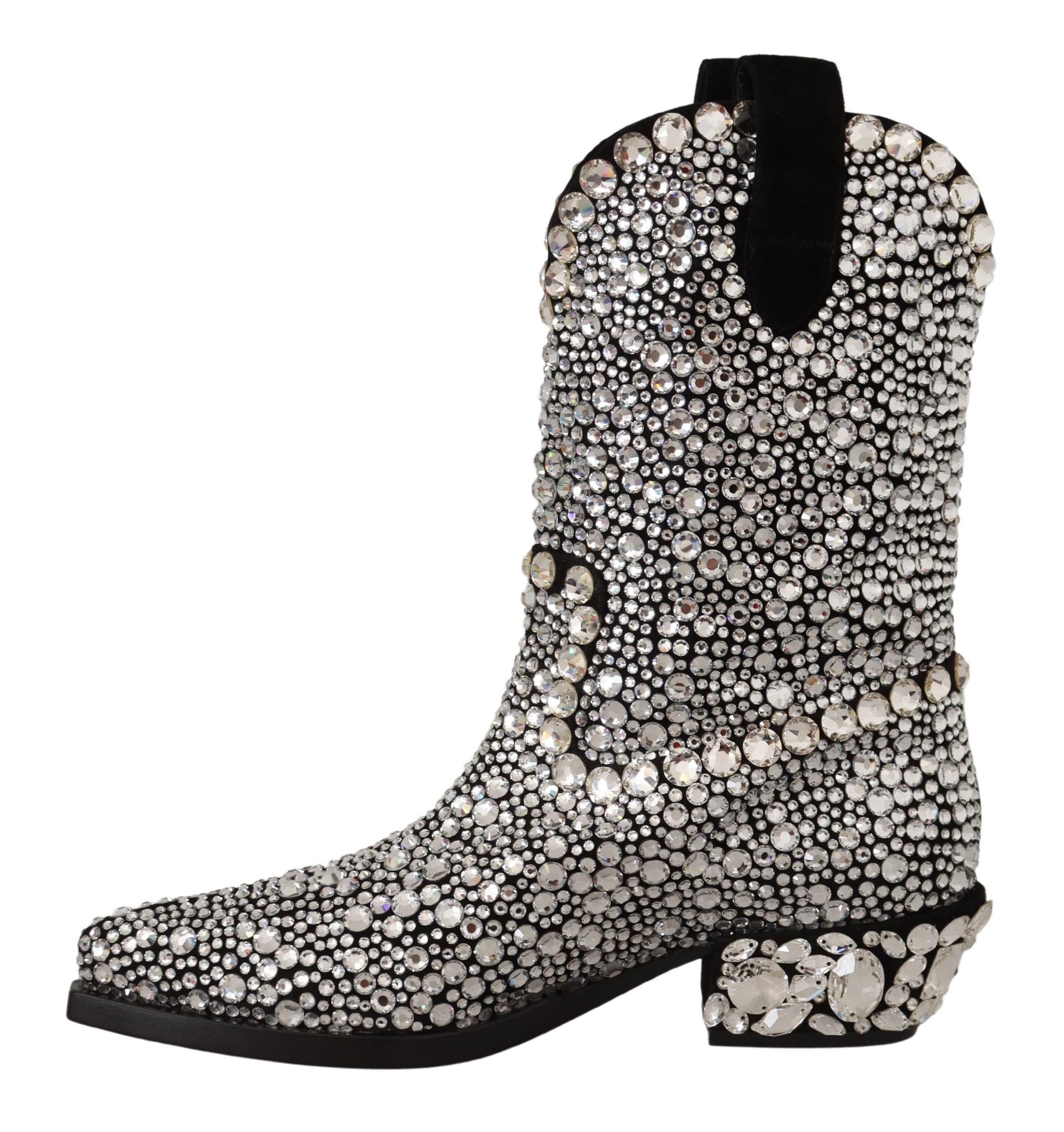 Zwarte suède strass kristal cowgirl laarzen