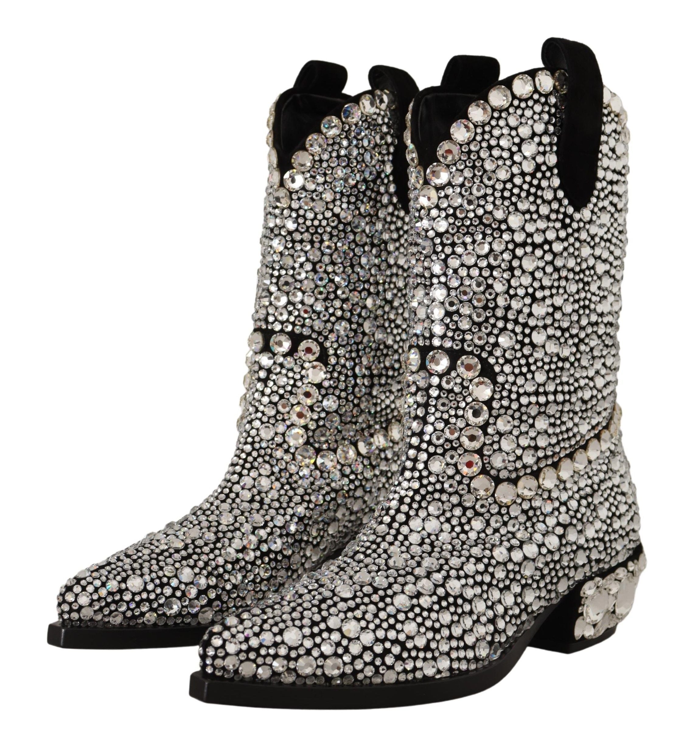 Zwarte suède strass kristal cowgirl laarzen