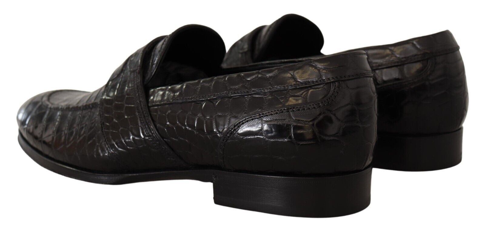 Zwarte krokodillenleren instapmocassinschoenen