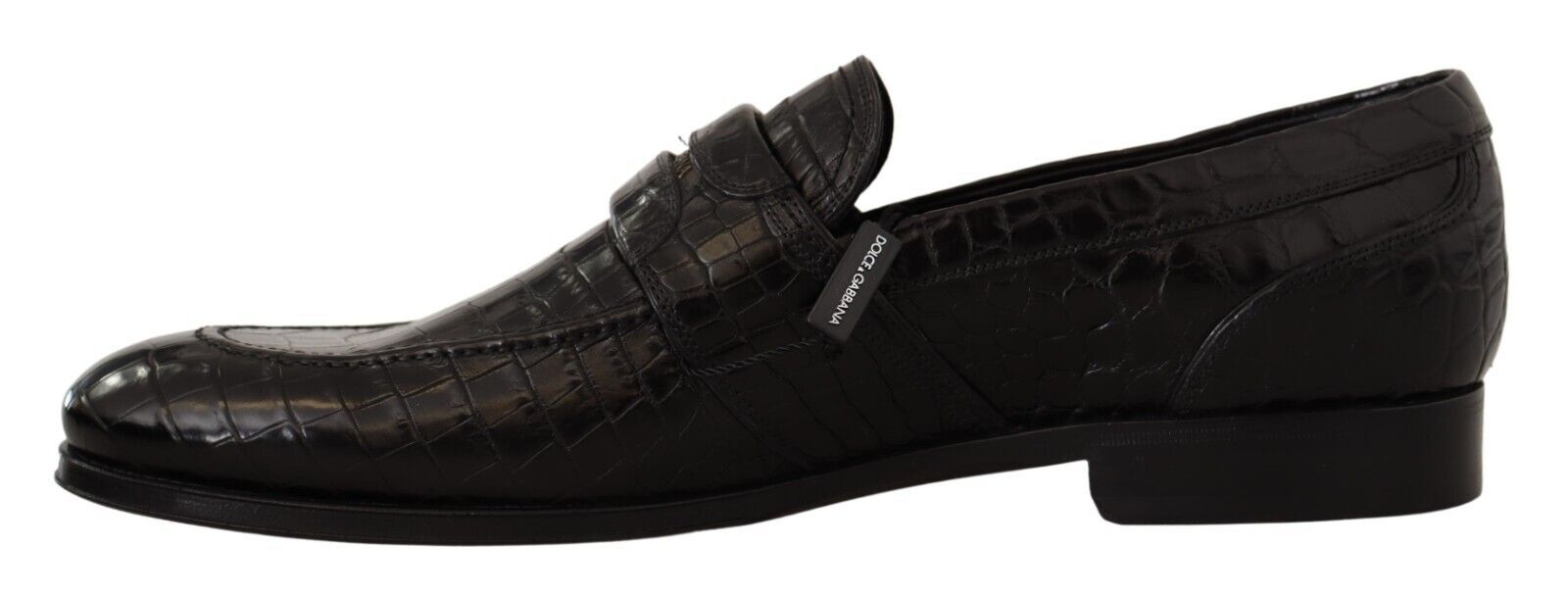 Zwarte krokodillenleren instapmocassinschoenen