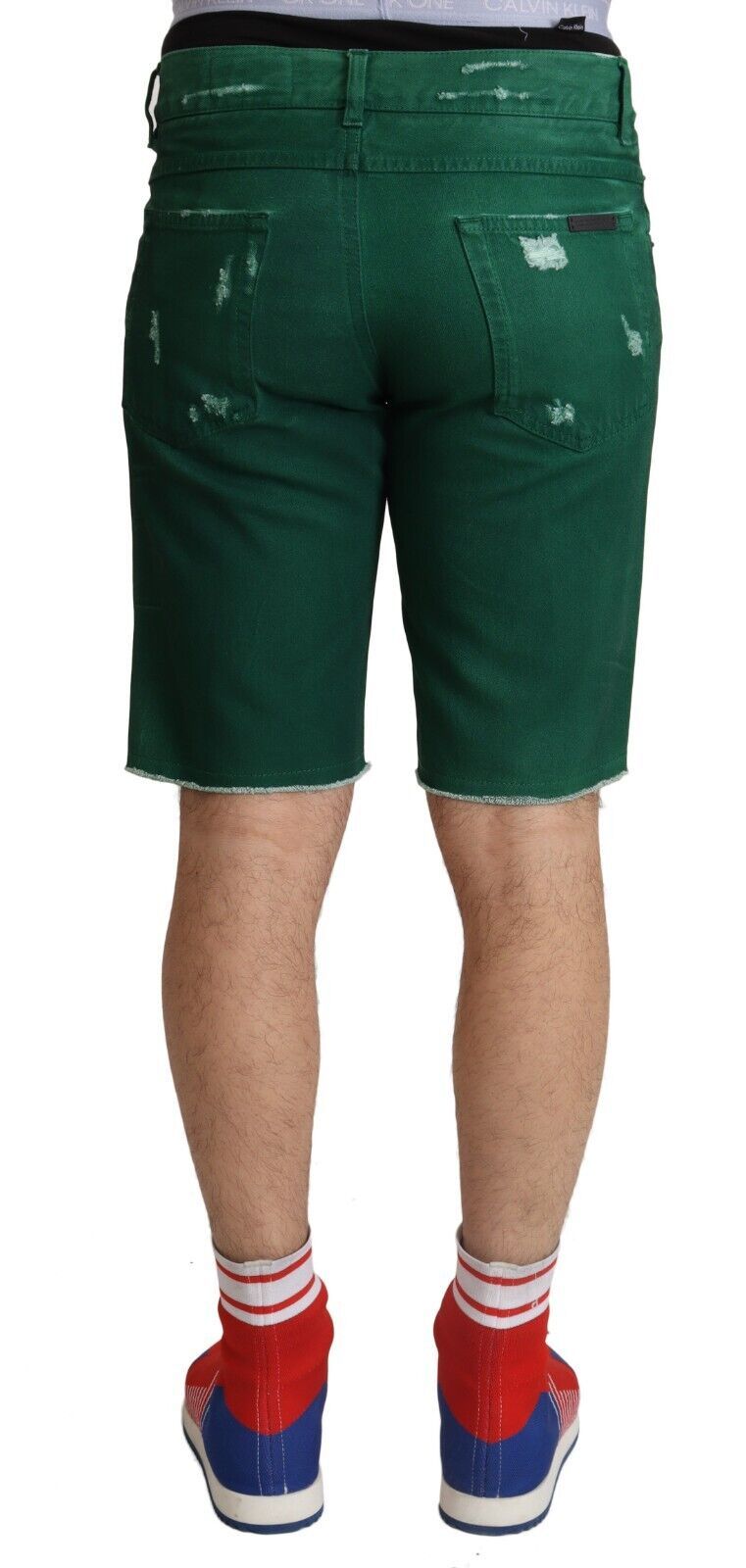 Groene gescheurde katoenen heren denim bermuda shorts