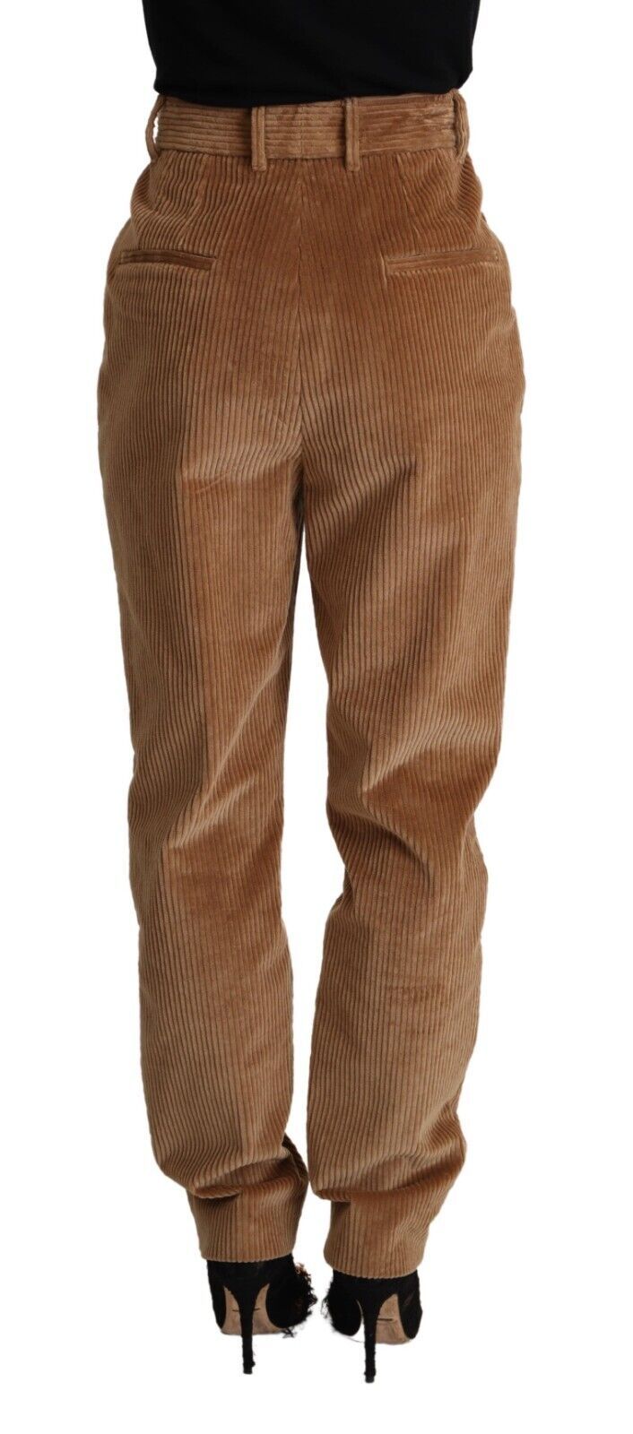 Bruine katoenen corduroy skinny broek met hoge taille