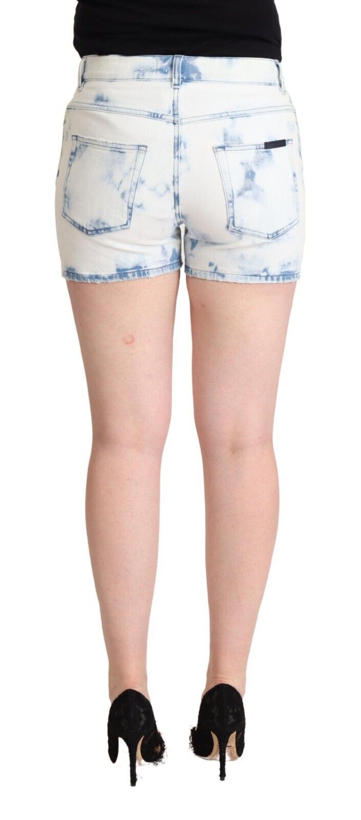 Witte, blauw geverfde katoenen denim shorts met middelhoge taille