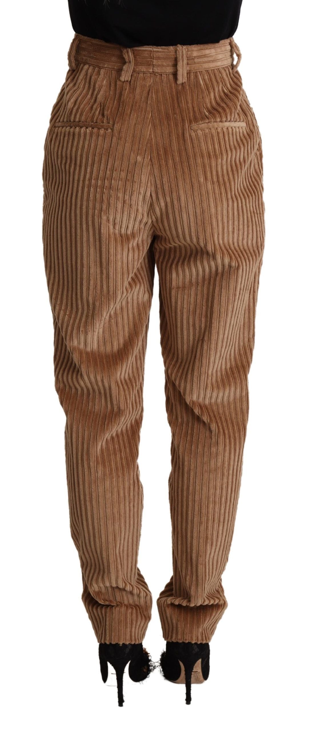 Bruine corduroy katoenen broek met taps toelopende pijpen