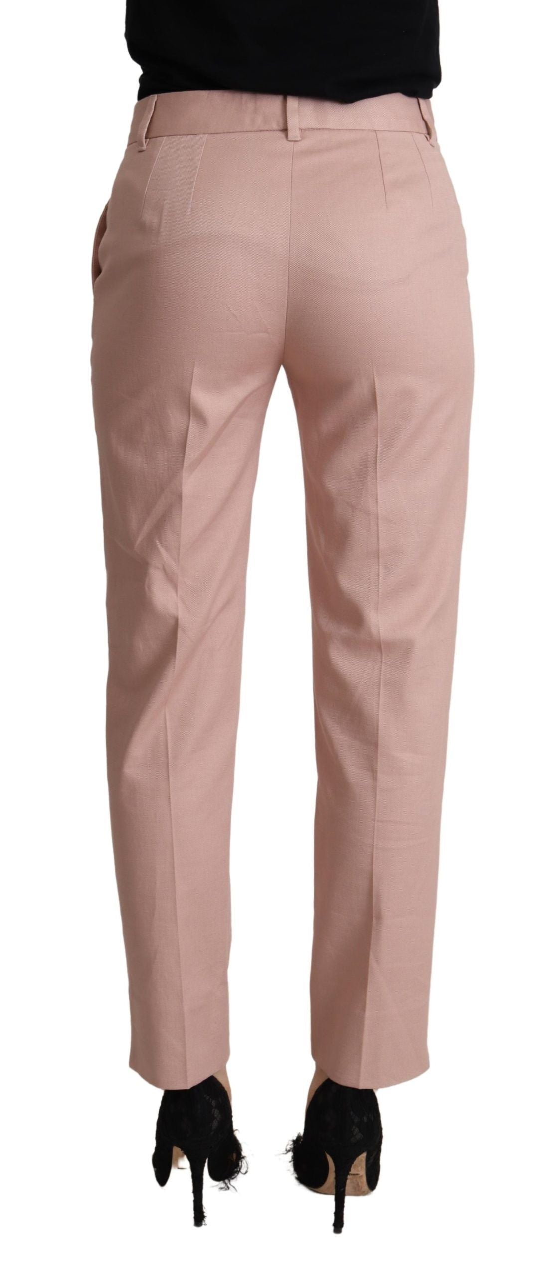 Roze katoenen broek met taps toelopende pijpen en middelhoge taille