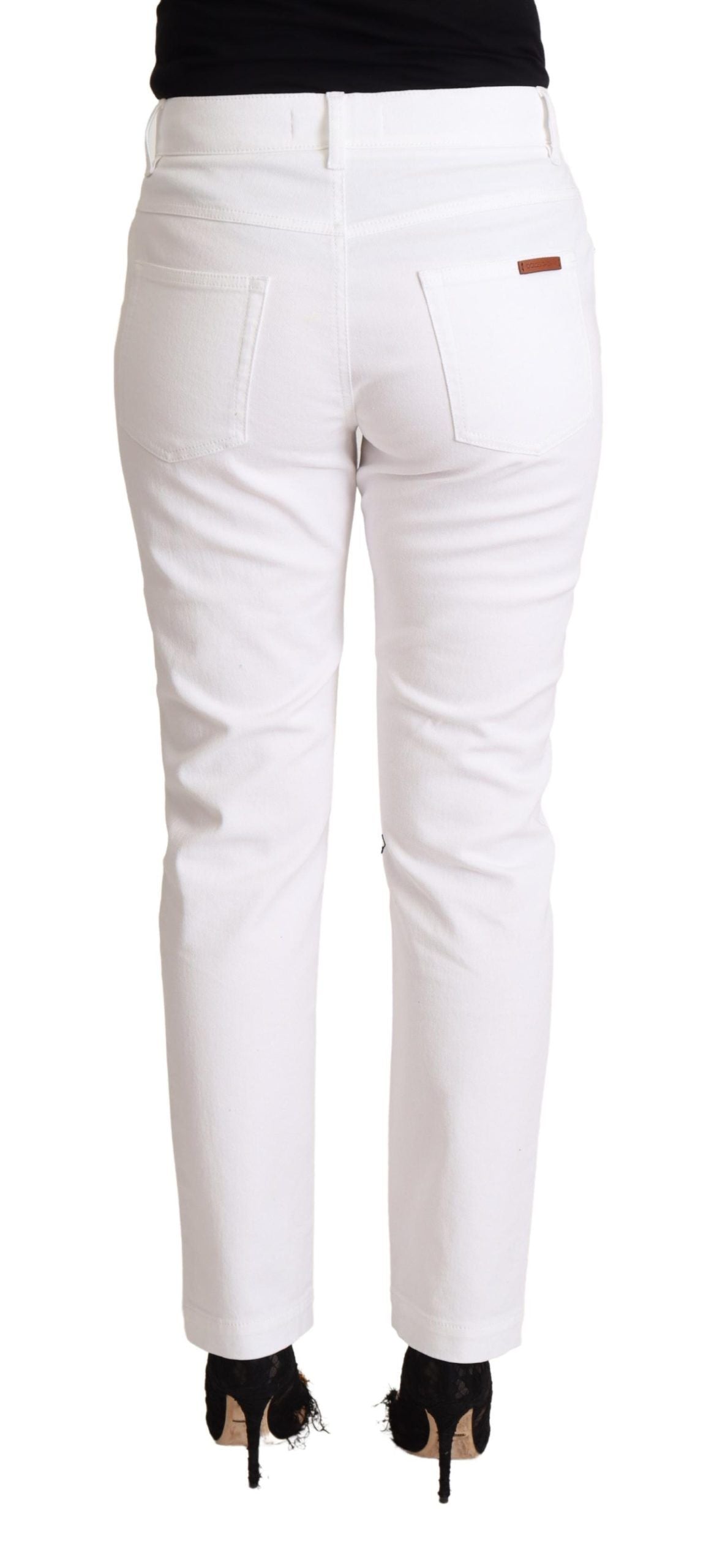 Witte katoenen mid waist denim taps toelopende jeans
