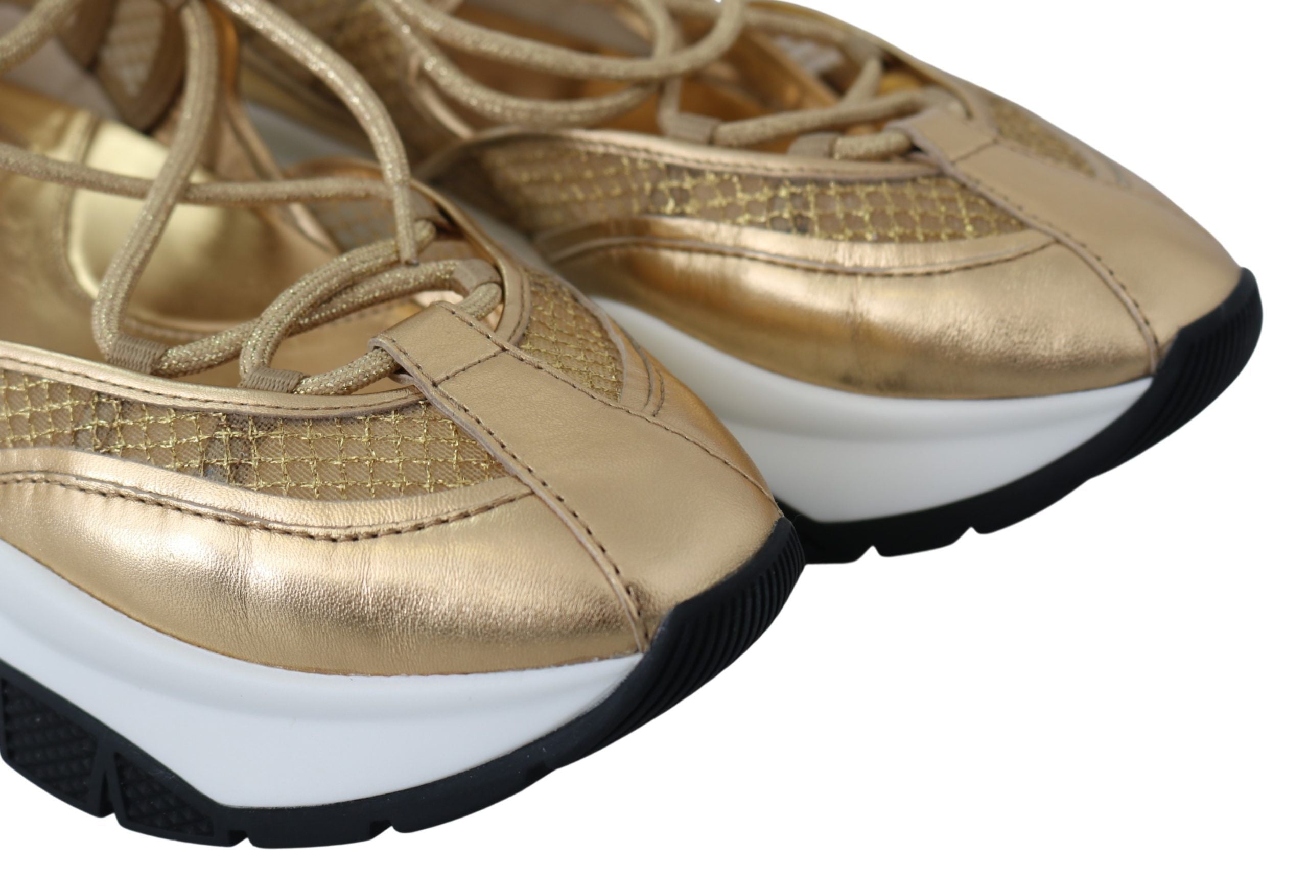 Gouden Glamour Mesh Leren Sneakers