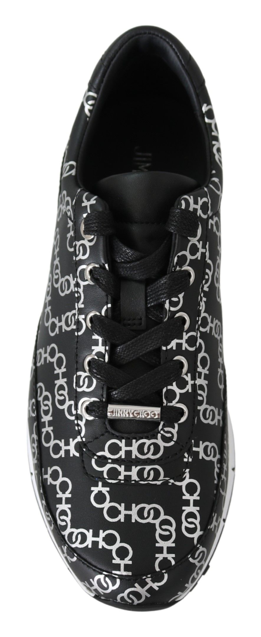 Elegante zwarte en zilveren leren sneakers