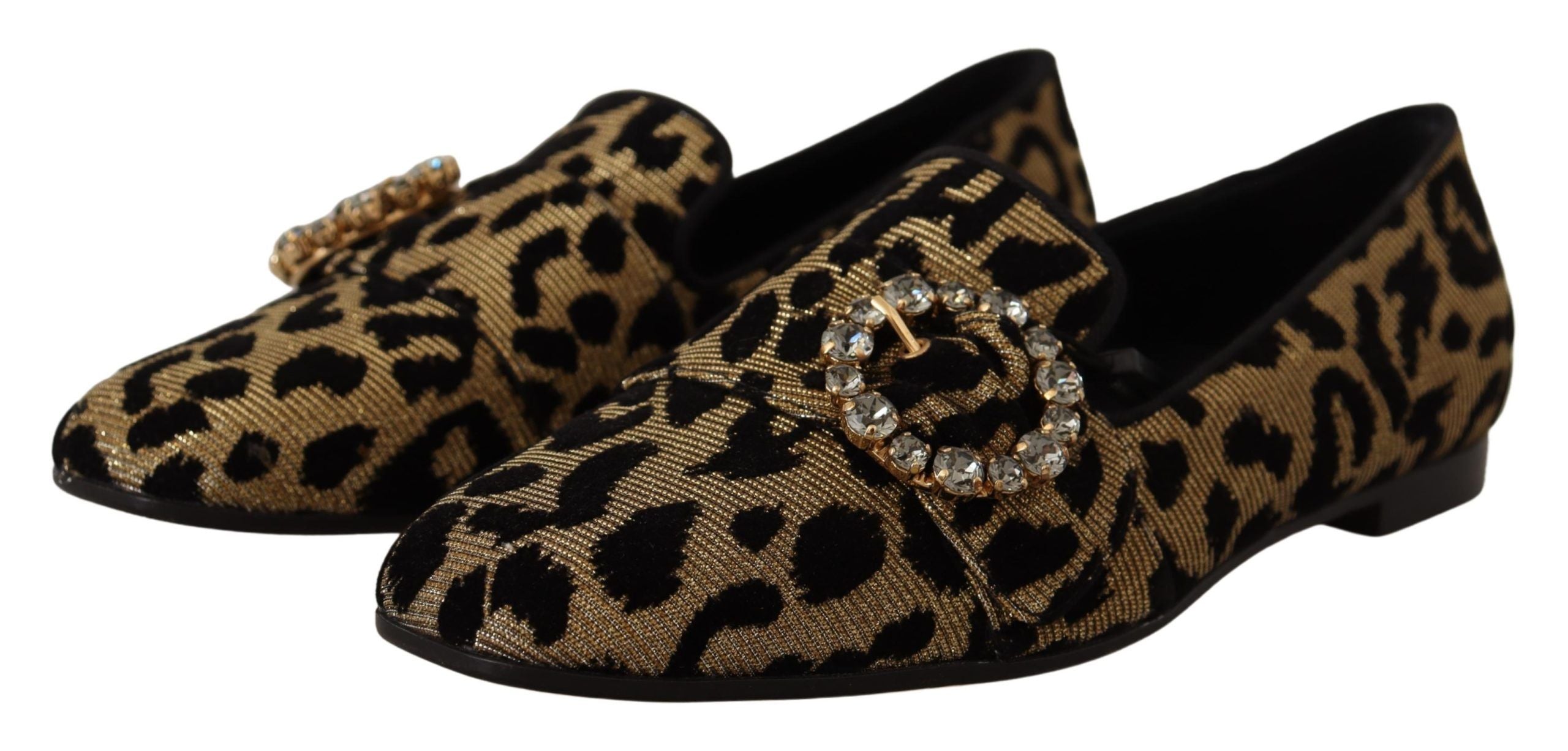 Loafers met gouden luipaardprint en kristallen