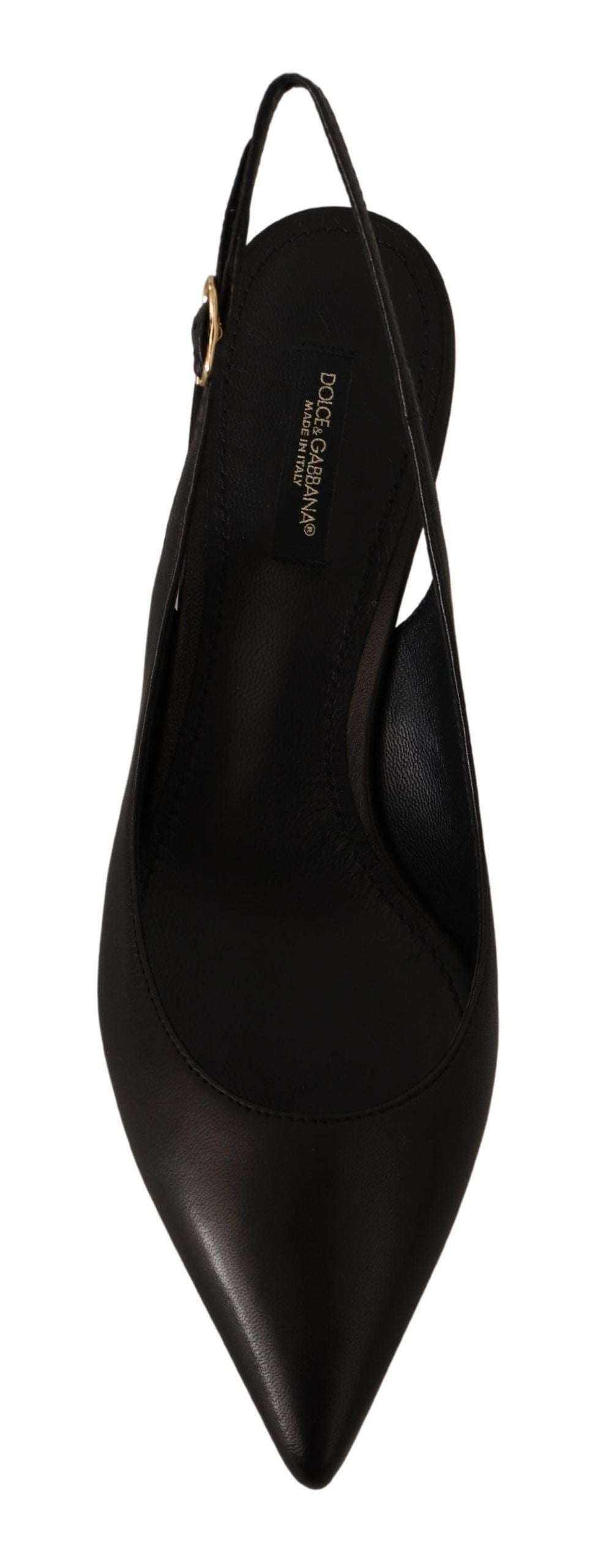 Zwarte leren slingbacks, hakken en pumps