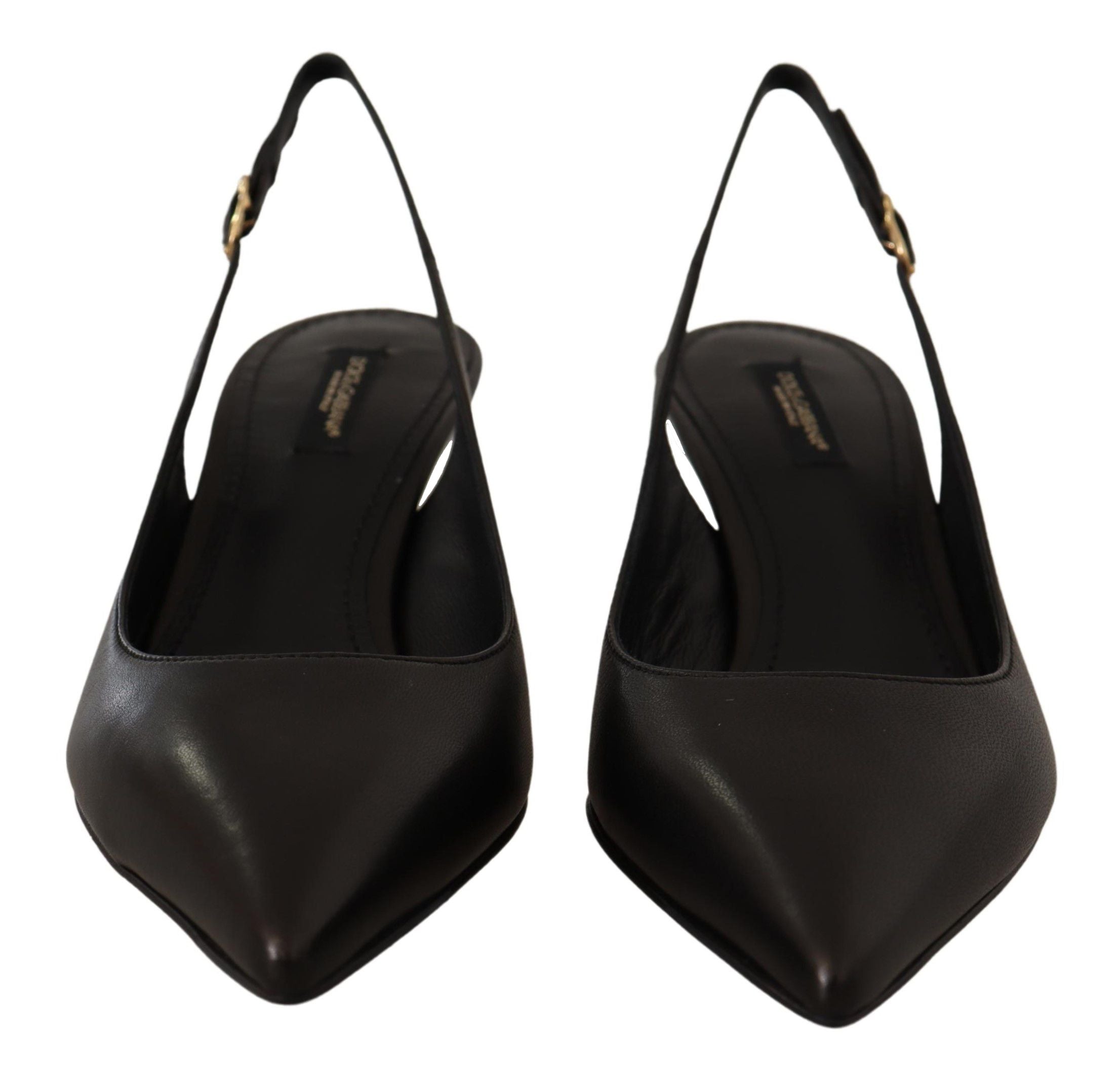 Zwarte leren slingbacks, hakken en pumps