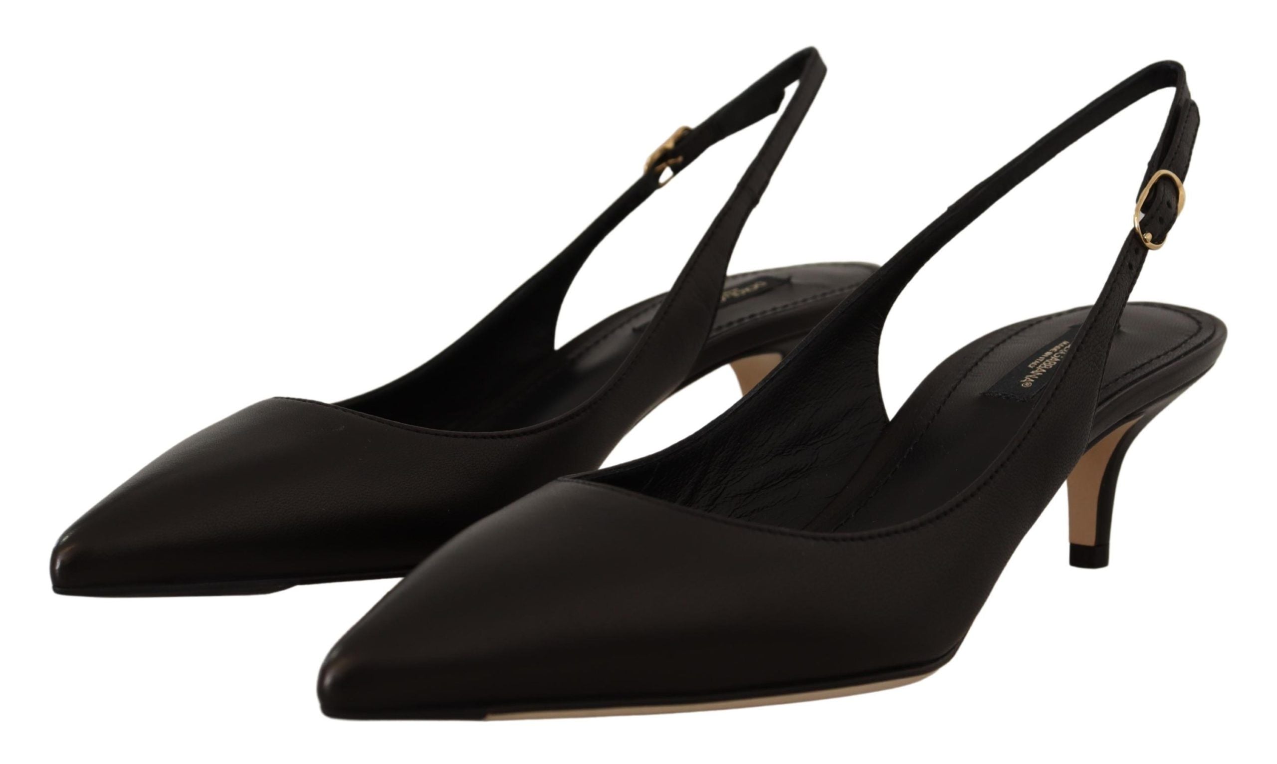 Zwarte leren slingbacks, hakken en pumps