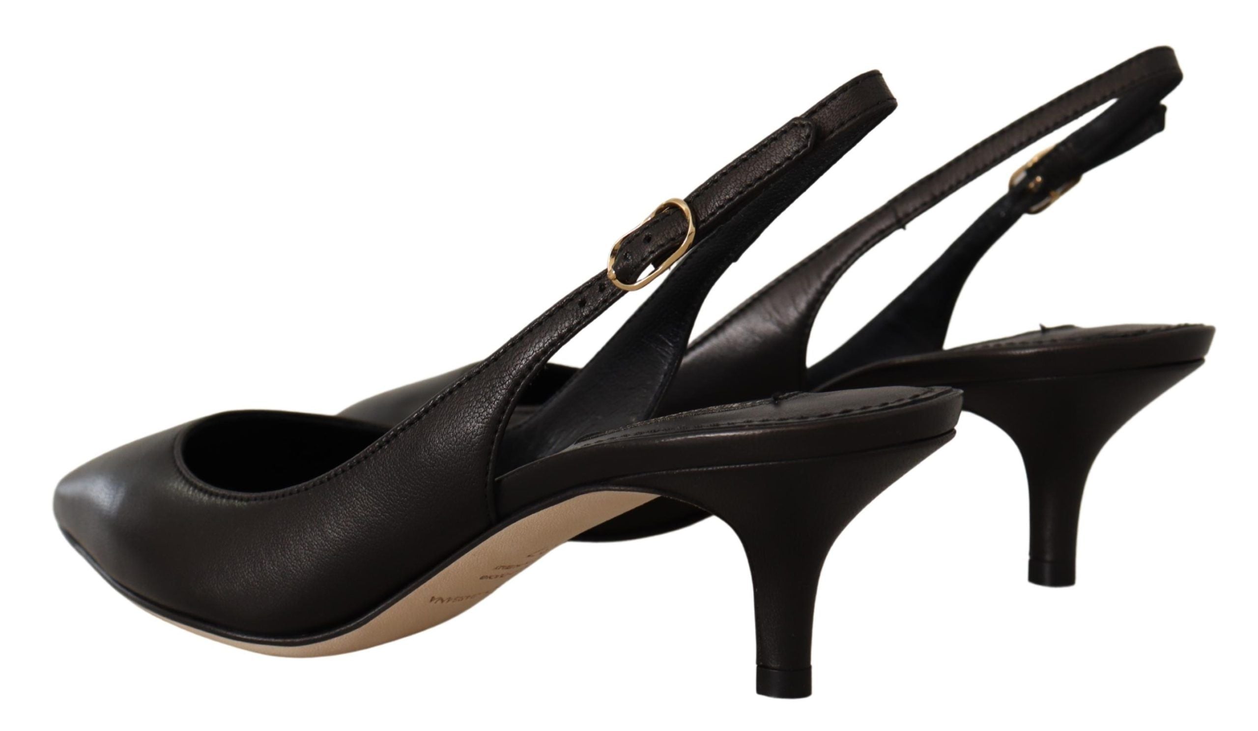 Zwarte leren slingbacks, hakken en pumps