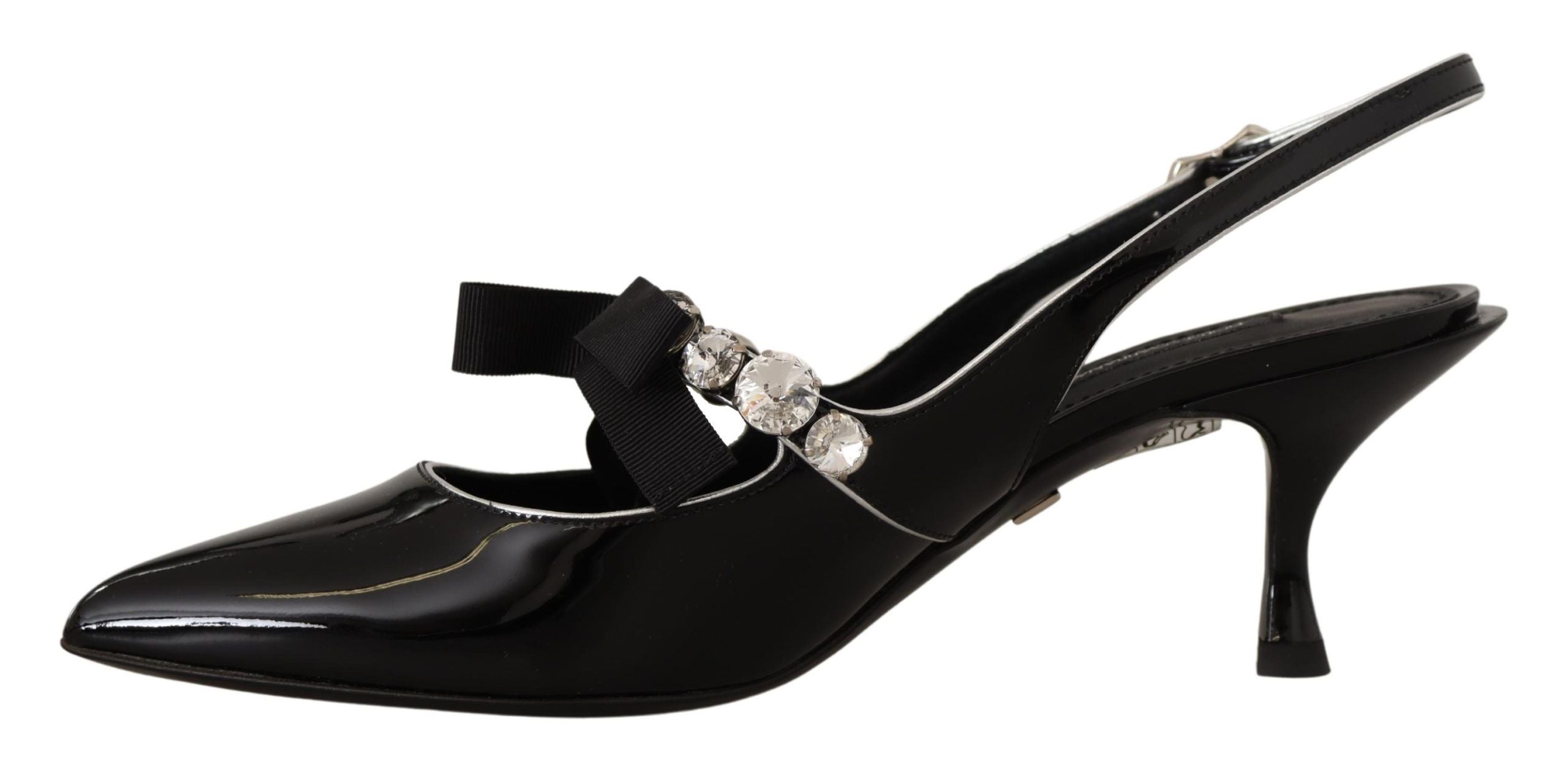 Zwarte lakleren kristallen slingbacks schoenen