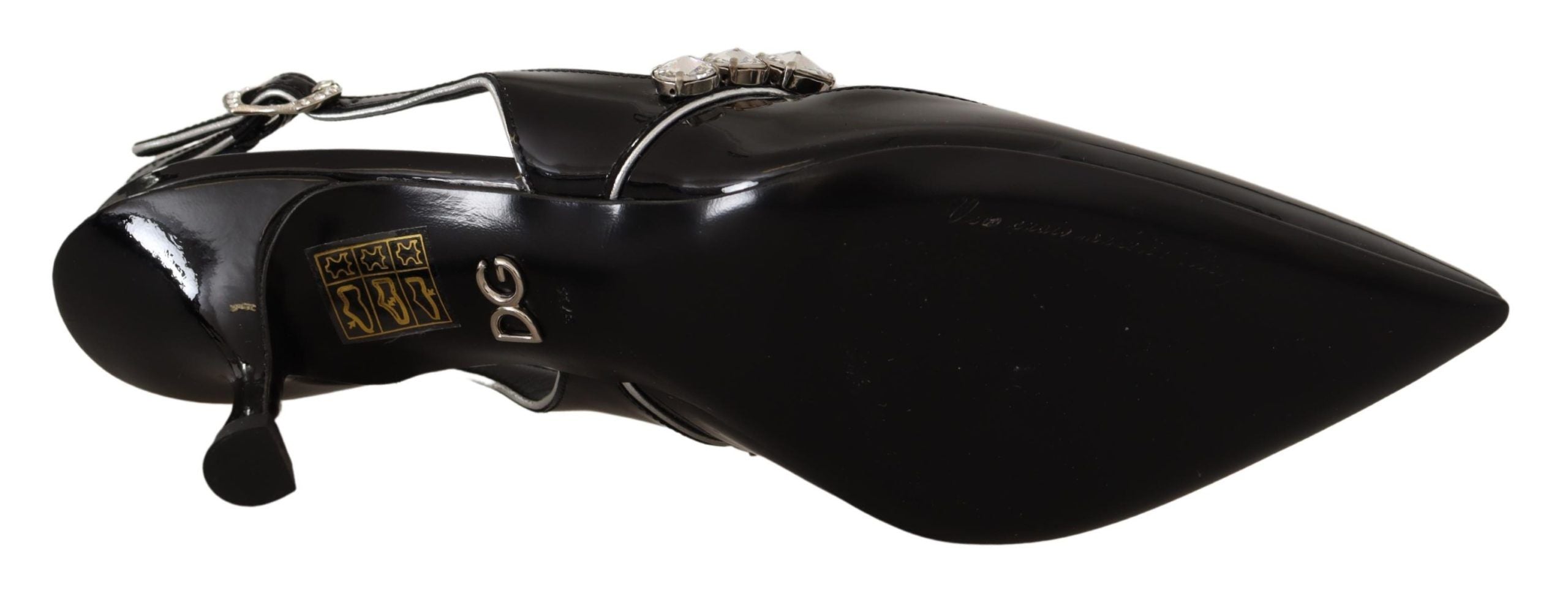 Zwarte lakleren kristallen slingbacks schoenen