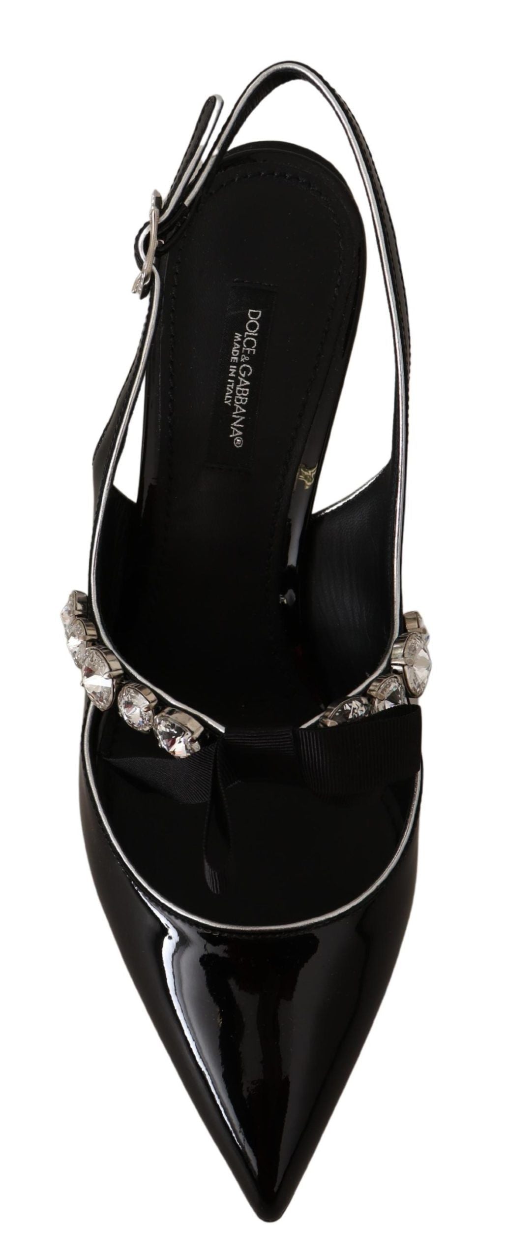 Zwarte lakleren kristallen slingbacks schoenen