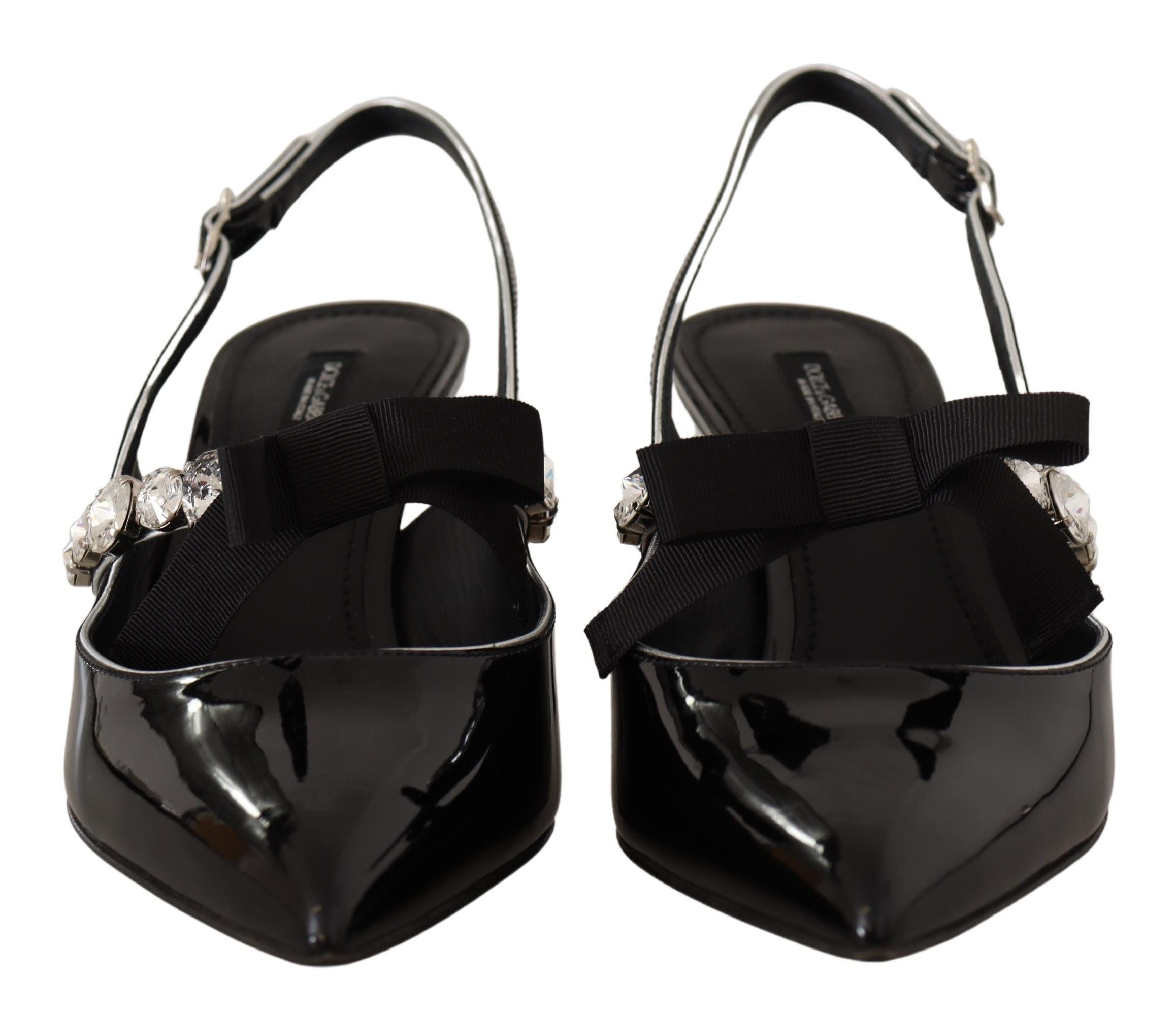 Zwarte lakleren kristallen slingbacks schoenen