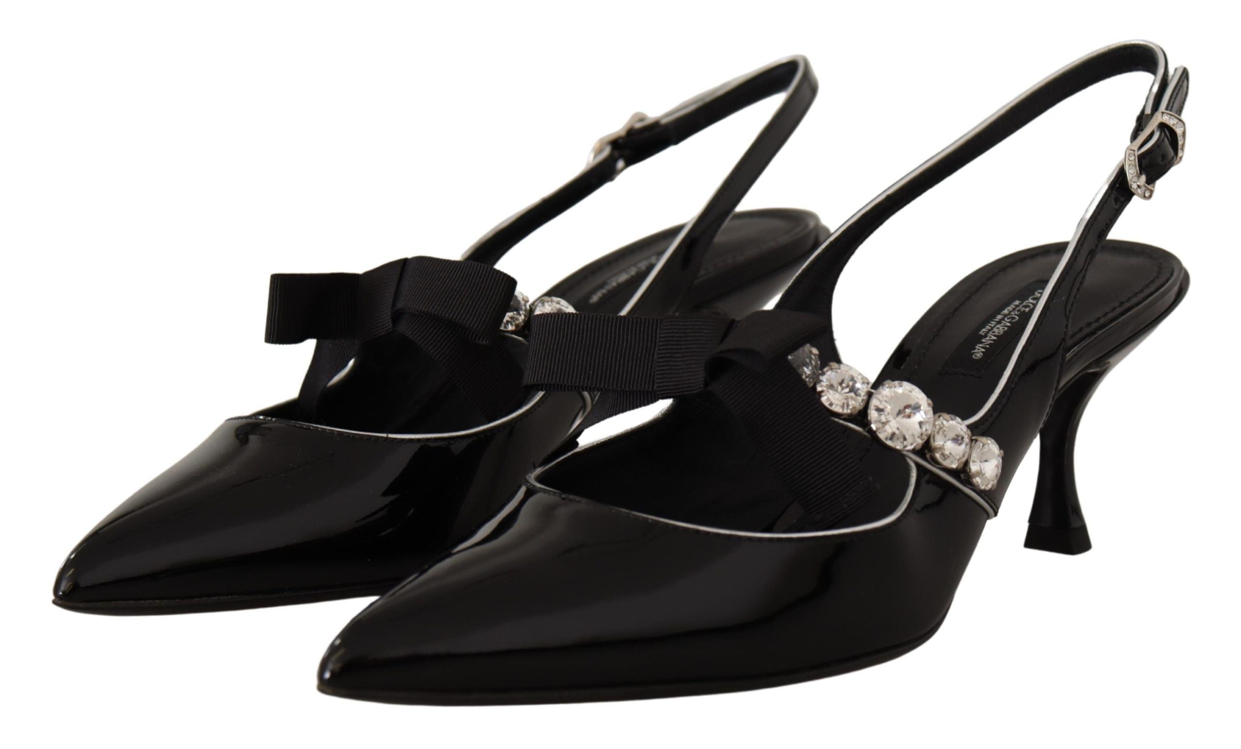 Zwarte lakleren kristallen slingbacks schoenen