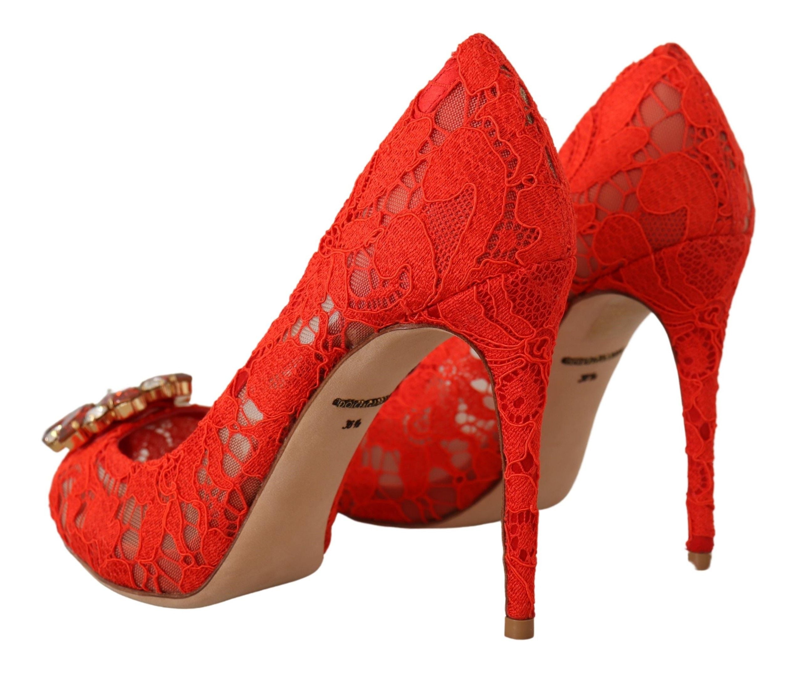 Rode Taormina kant kristallen hakken pumps