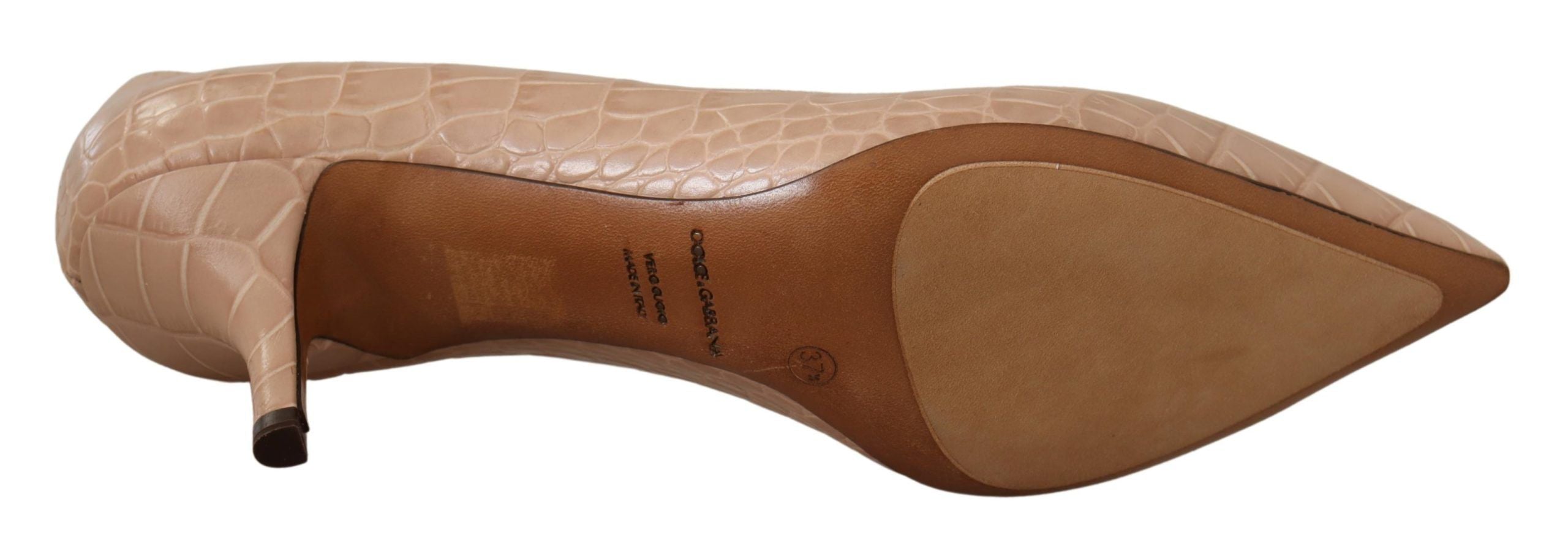 Beige leren pumps met puntige hak