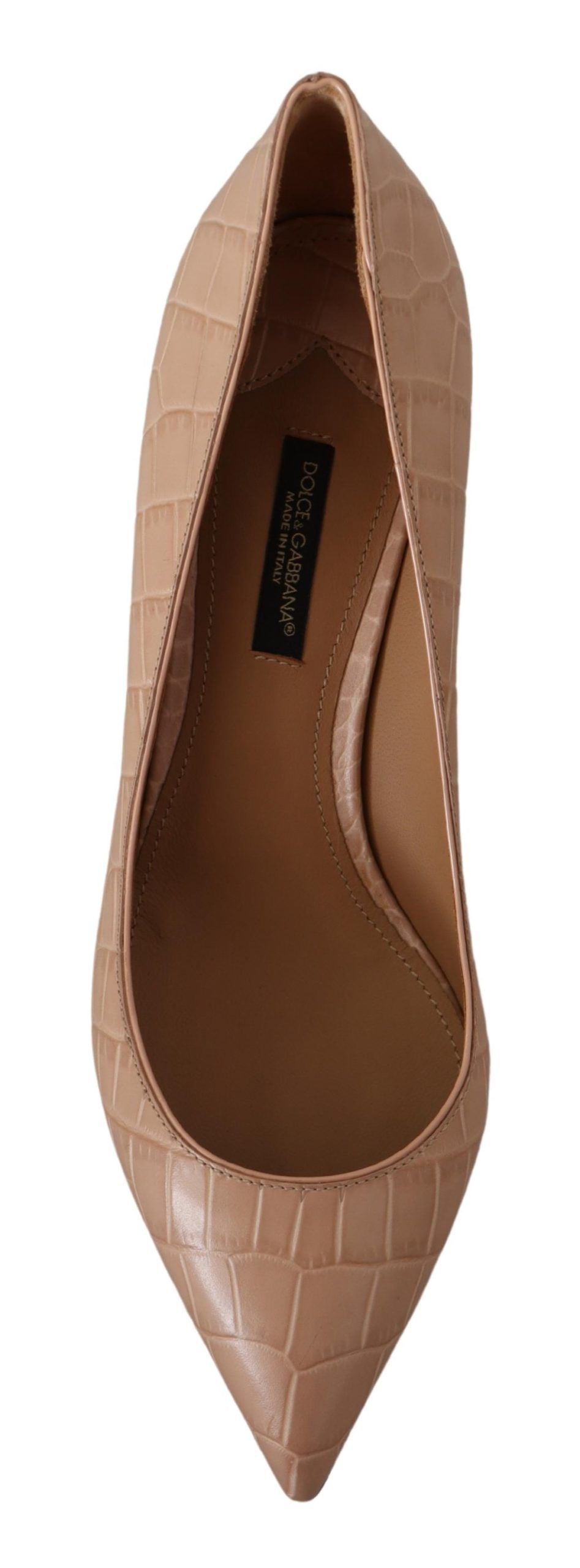 Beige leren pumps met puntige hak