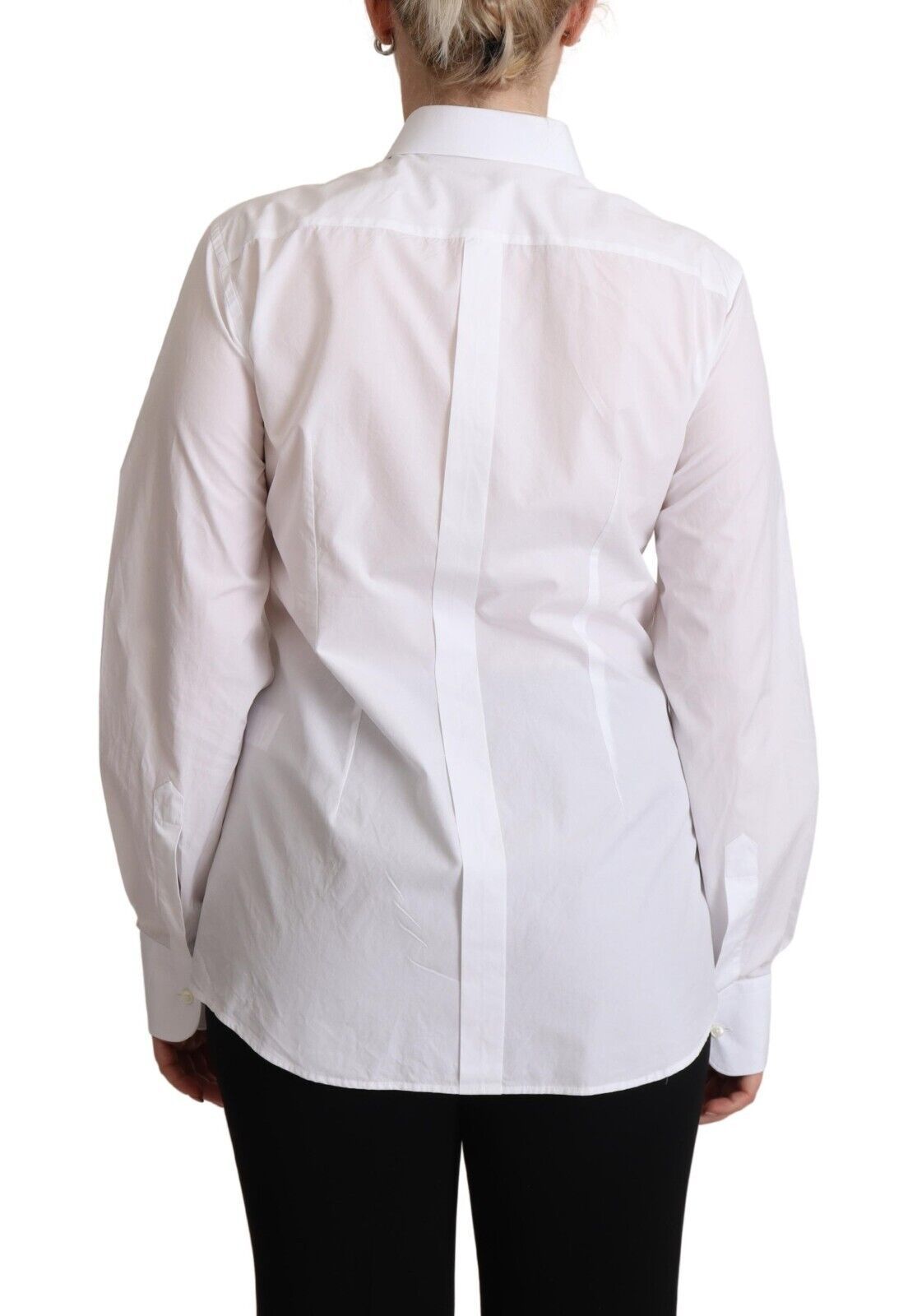 Witte katoenen jurk met kraag, lange mouwen en top