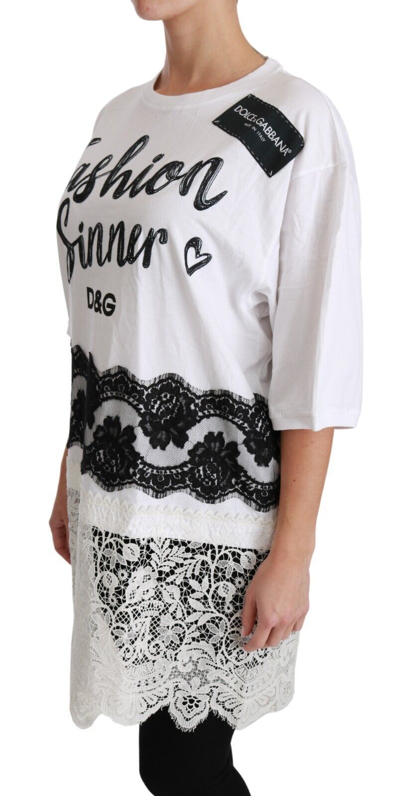 Witte Fashion Sinner katoenen kanten T-shirt top