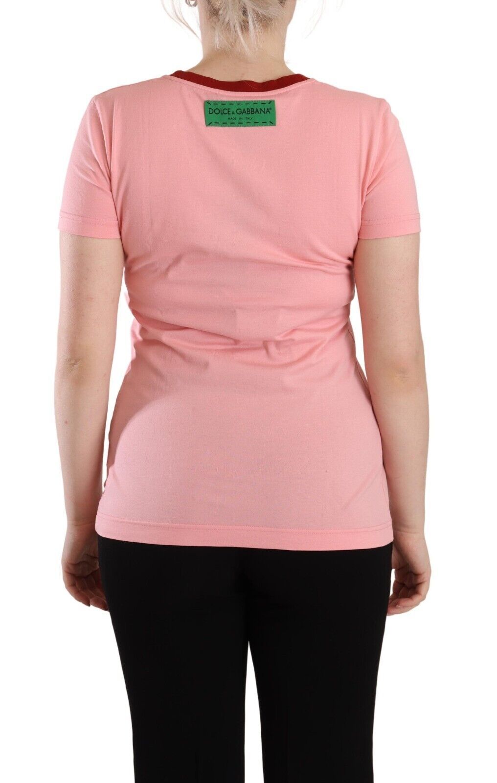 Roze katoenen T-shirt met korte mouwen en ronde hals