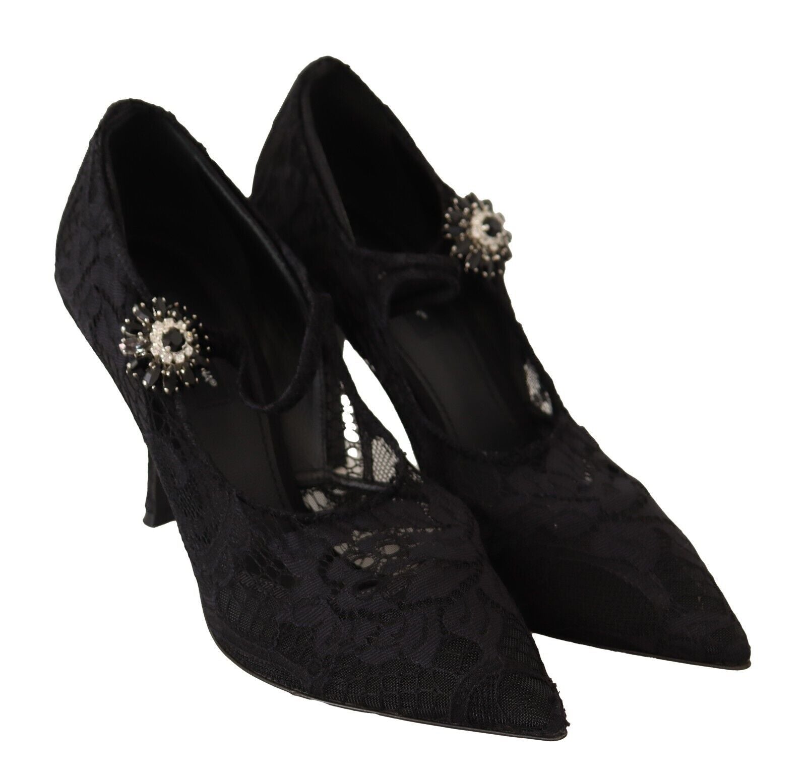 Zwarte kanten kristallen hakken Mary Jane pumps schoenen