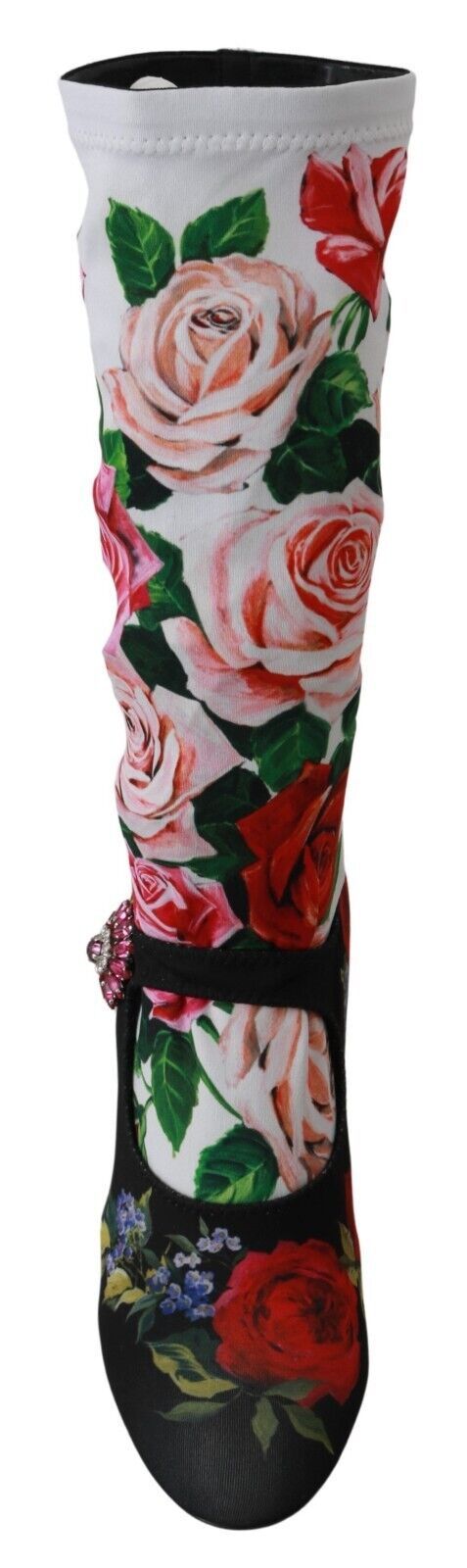 Zwarte bloemensokken met kristallen jerseylaarzen