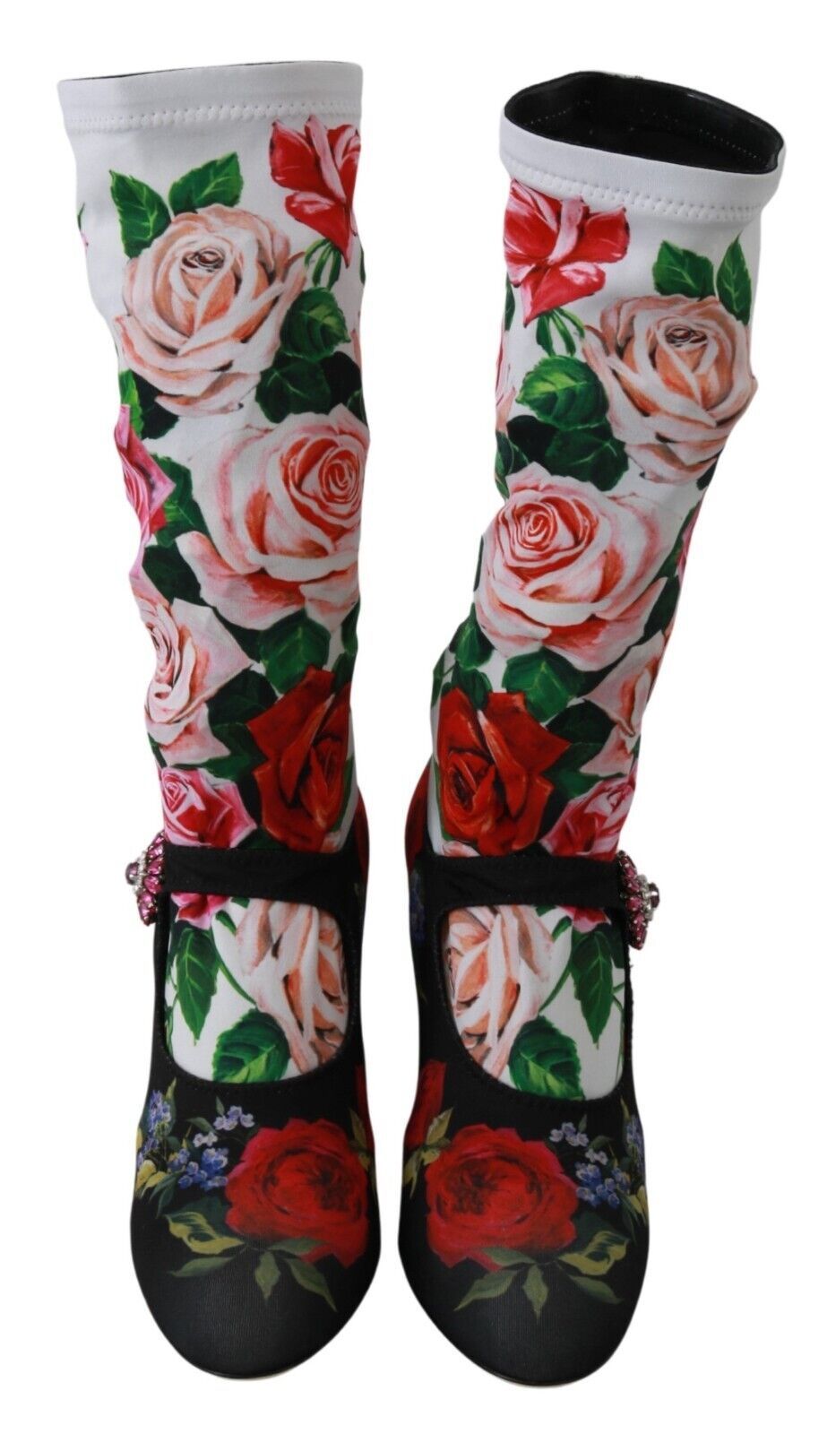 Zwarte bloemensokken met kristallen jerseylaarzen