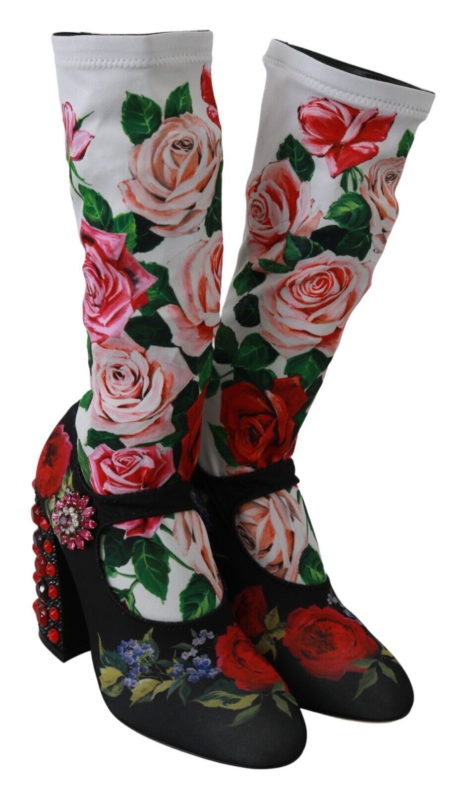 Zwarte bloemensokken met kristallen jerseylaarzen