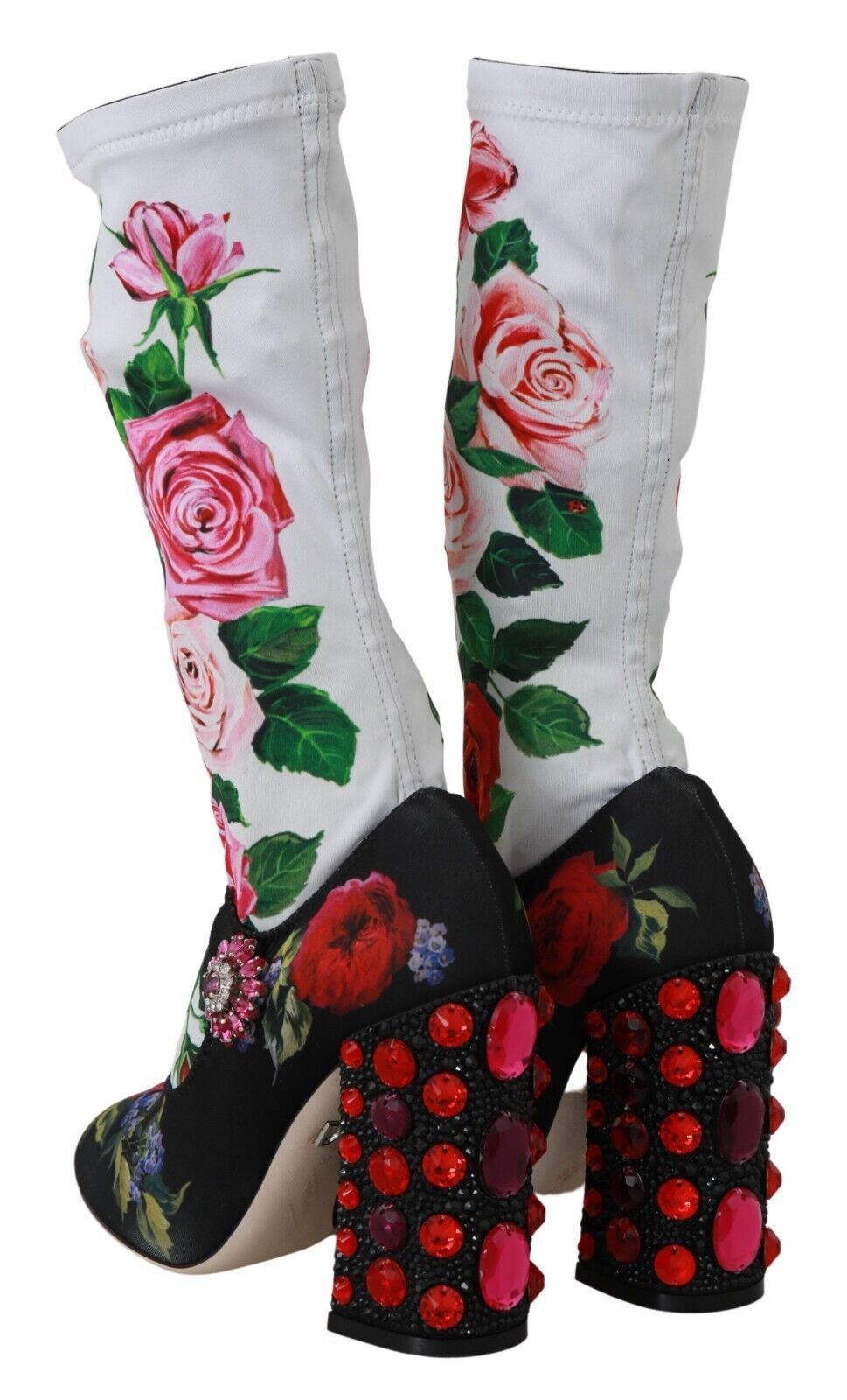 Zwarte bloemensokken met kristallen jerseylaarzen