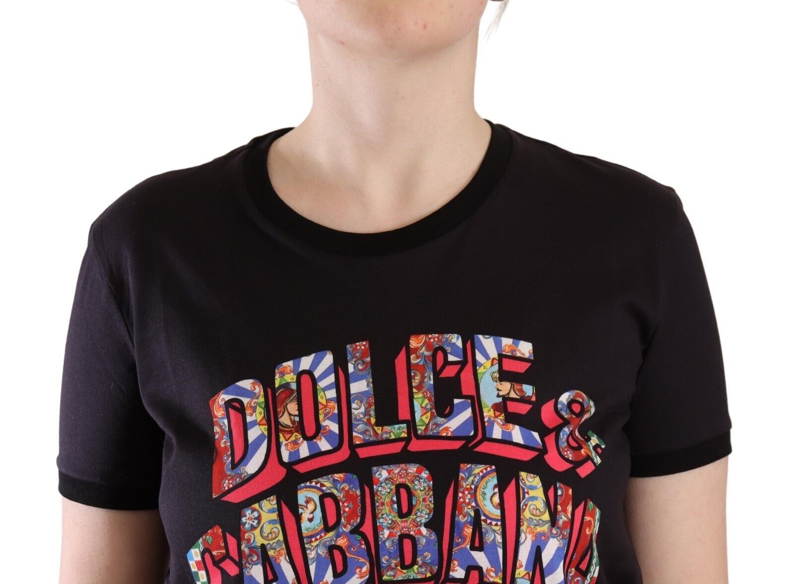 Zwart T-shirt met ronde hals en logoprint van katoen