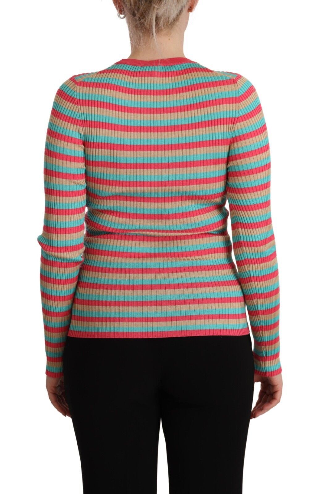 Multicolor gestreepte zijden trui met ronde hals
