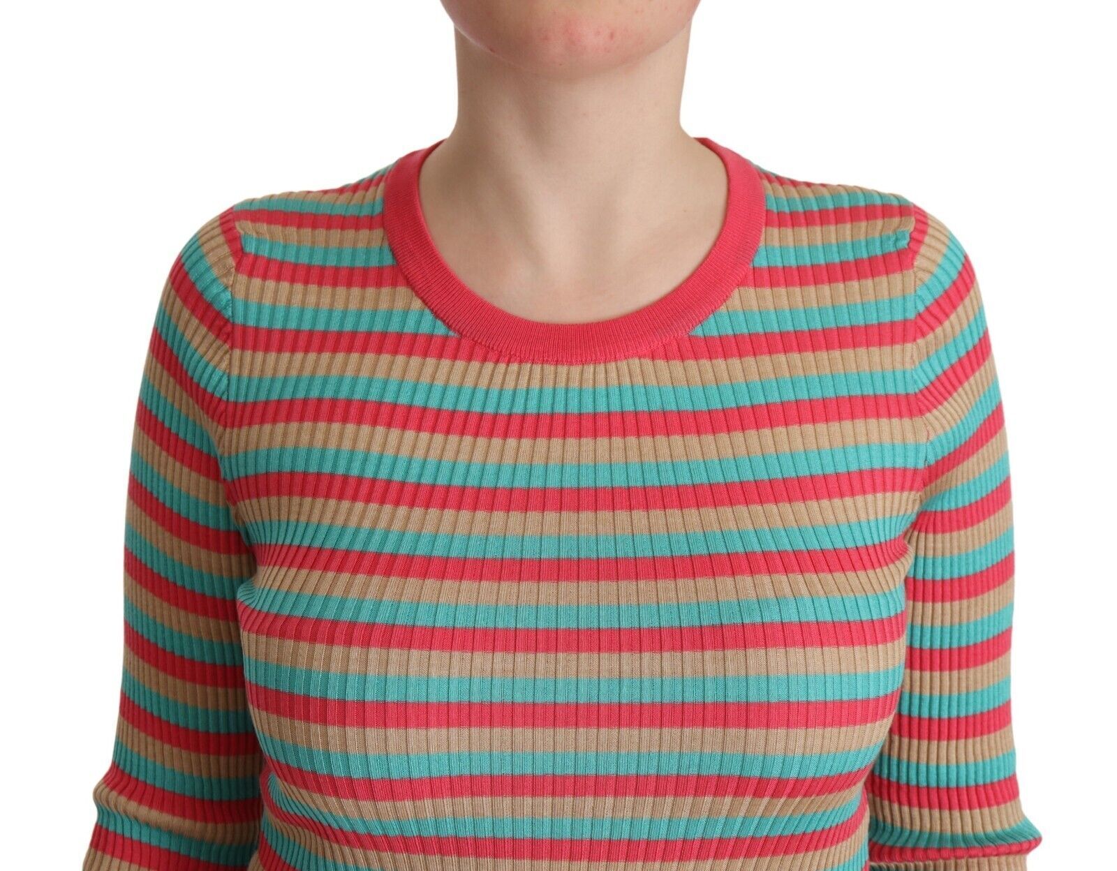 Multicolor gestreepte zijden trui met ronde hals